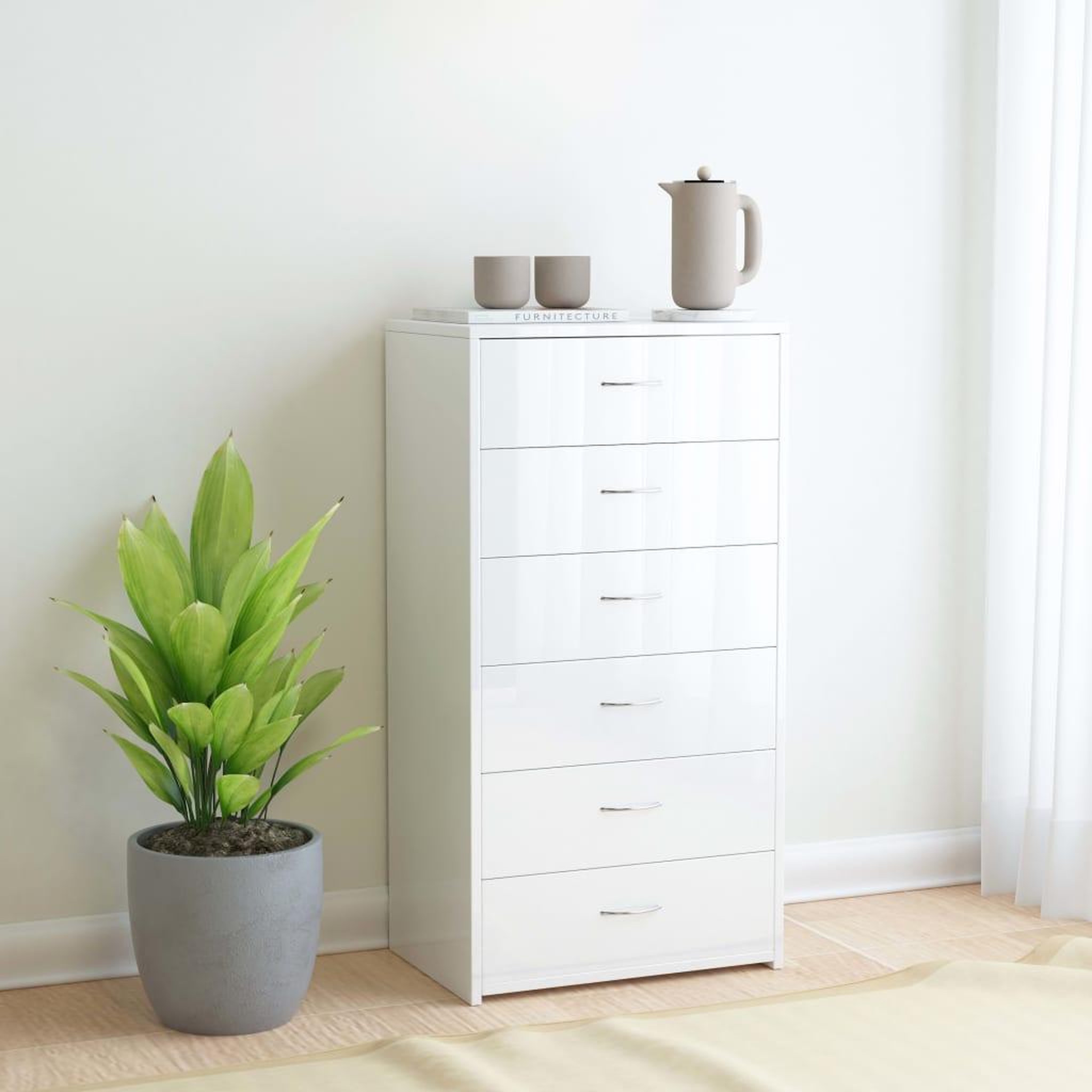 Voir la diapositive 1 : VIDAXL Buffet avec 6 tiroirs Blanc brillant 50x34x96cm Bois ingenierie