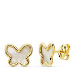 L'ATELIER D'AZUR Boucles d'Oreilles Or 18 Carats 750 Jaune et Nacre - Papillons
