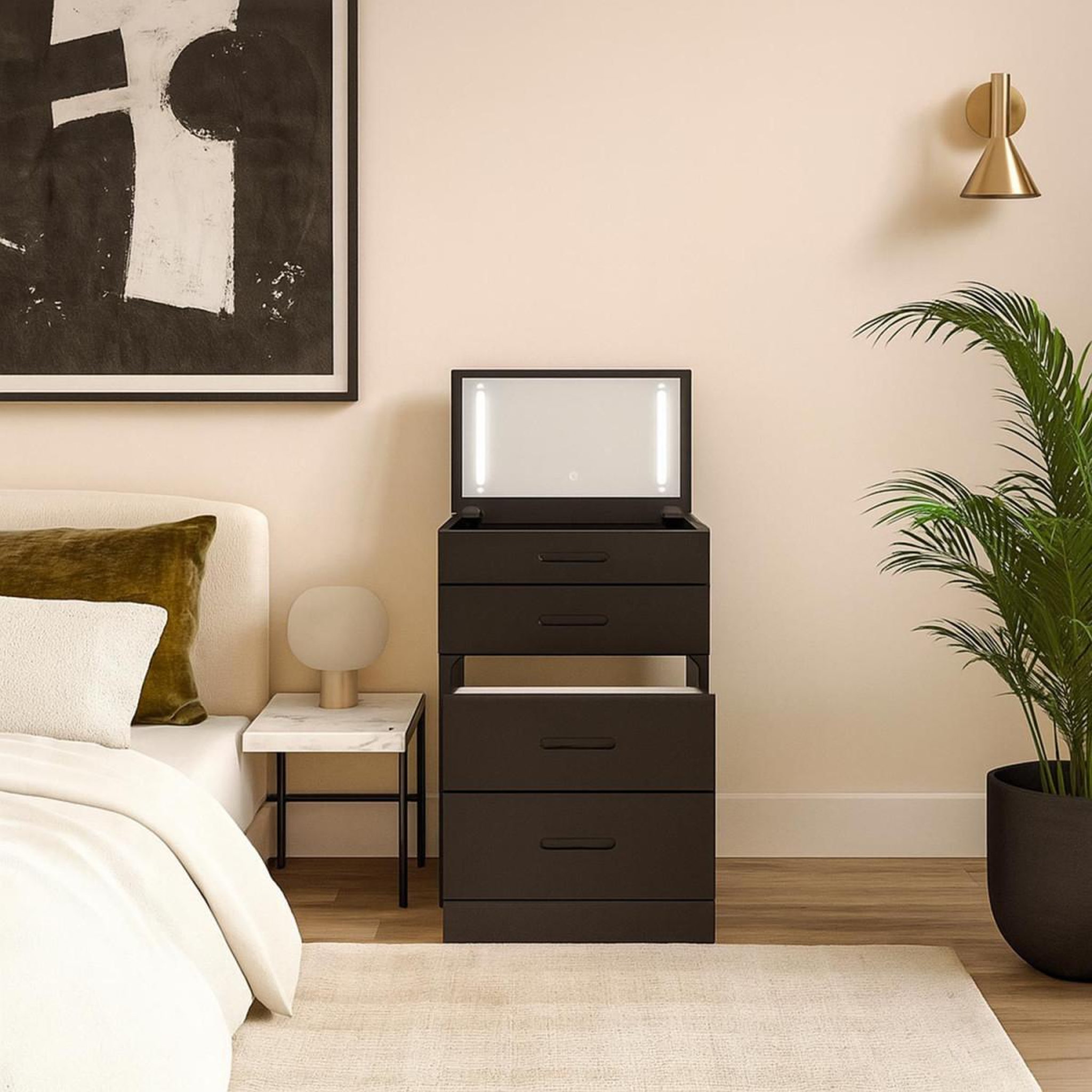 Voir la diapositive 6 : Paris Prix Coiffeuse compacte avec miroir led  clarissa  80cm noir