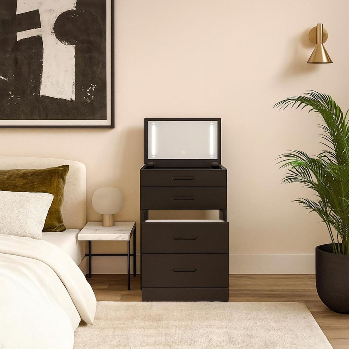 Paris Prix Coiffeuse Compacte Avec Miroir LED  Clarissa  80cm Noir