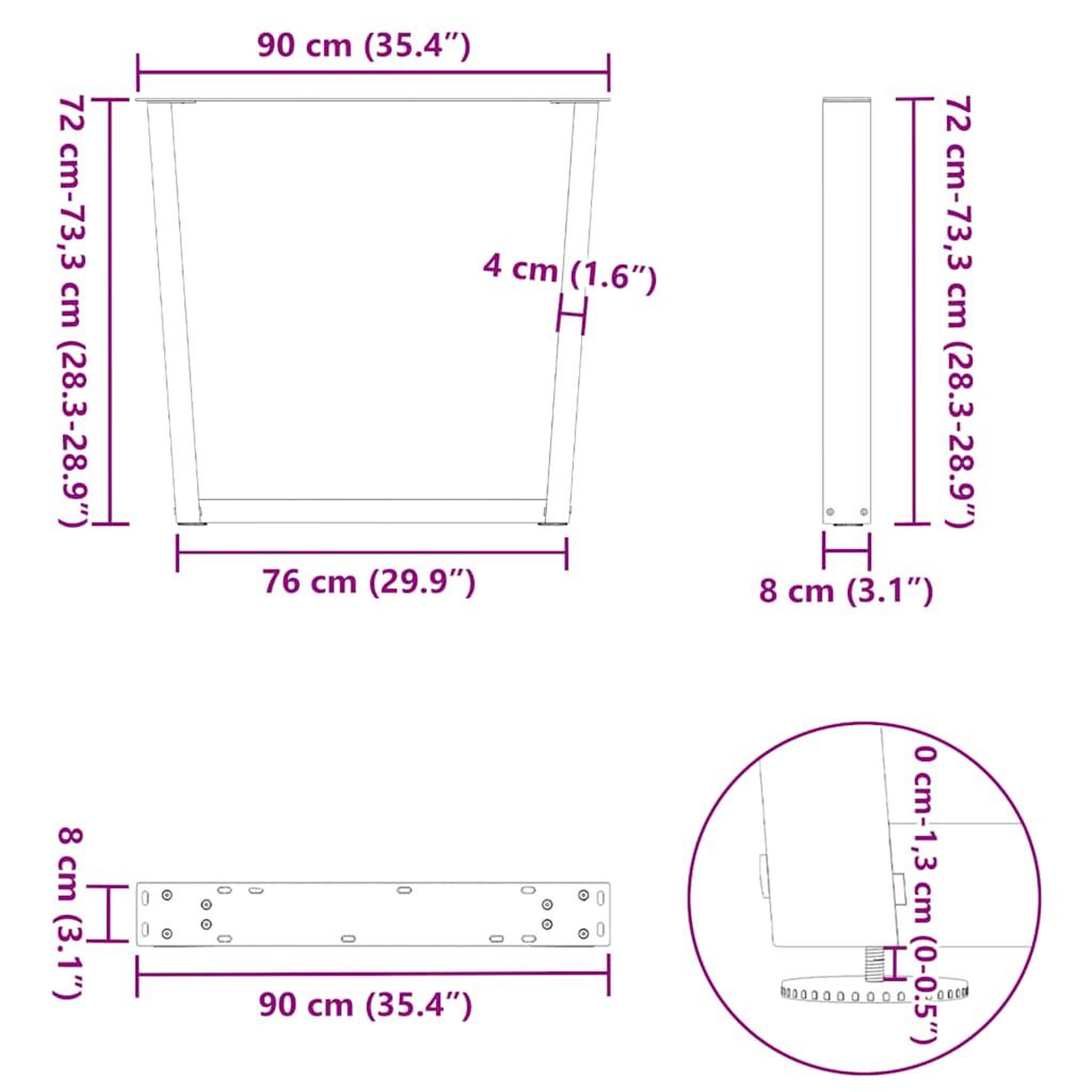 Voir la diapositive 6 : VIDAXL Pieds de table a manger forme de V 3 pcs noir 90x(72-73,3) cm