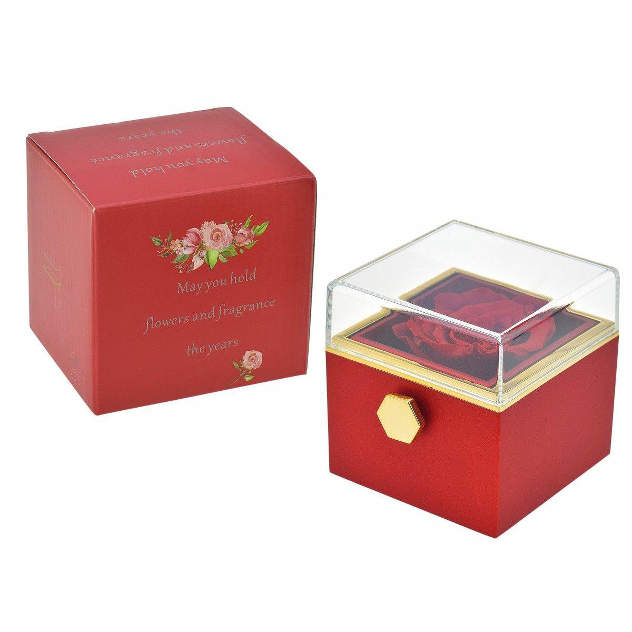 Voir la diapositive 2 : SC CRYSTAL Boite à bijoux surprise décorée d'une rose éternelle - stabilisée rouge