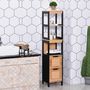 Voir la diapositive 2 : HOMCOM Meuble colonne rangement salle de bain style cosy dim. 30L x 30l x 144H cm 3 étagères 2 tiroirs bambou MDF noir