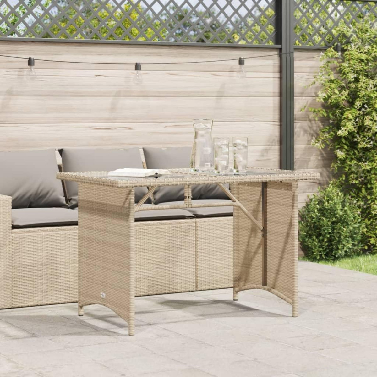 VIDAXL Table de jardin avec dessus en verre beige 110x68x70 cm rotin