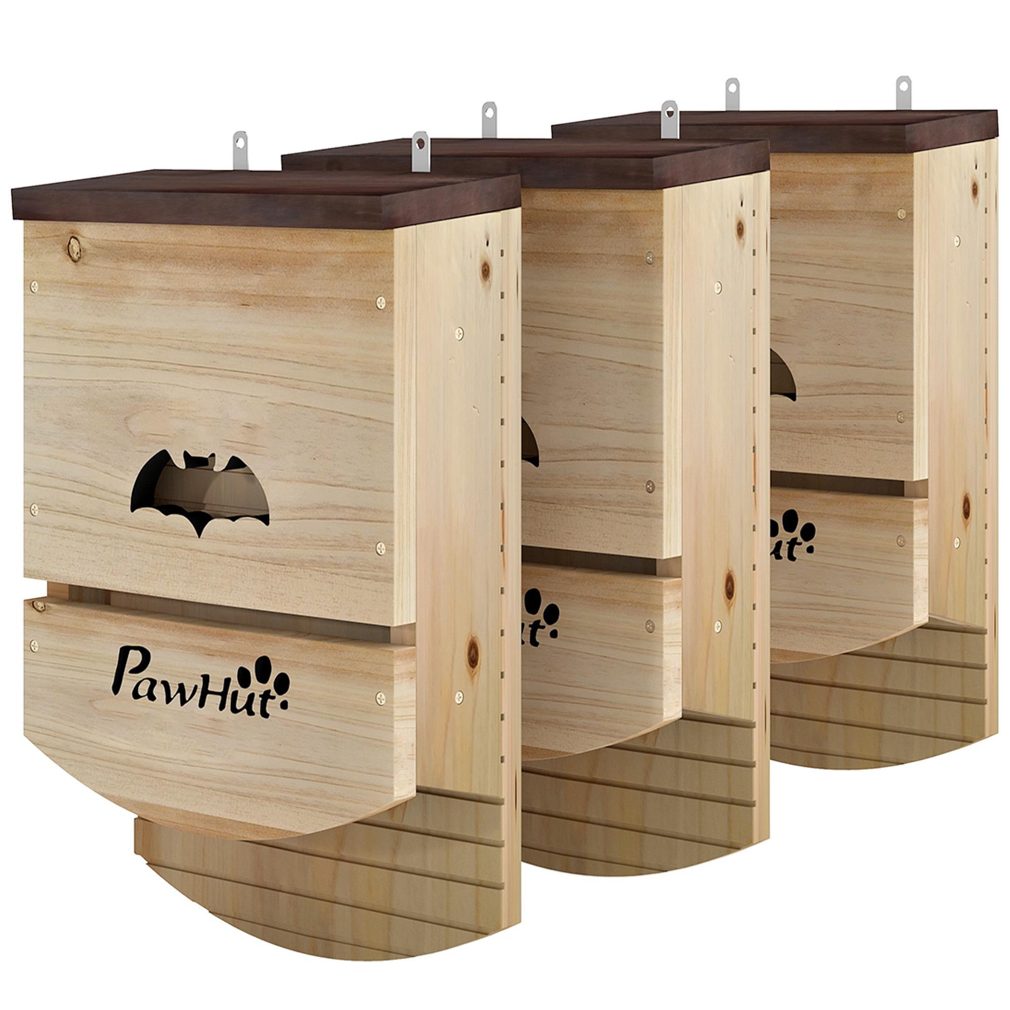 Voir la diapositive 5 : PAWHUT Lot de 3 nichoirs chauve-souris plateforme et 2 chambres bois marron