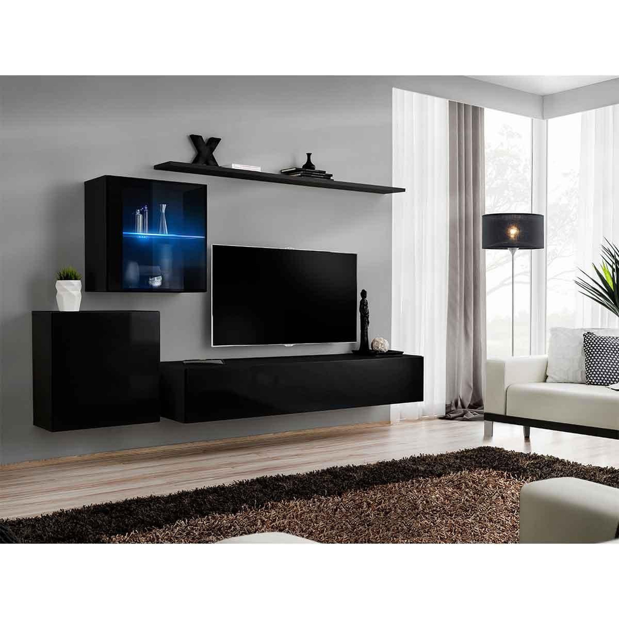 Voir la diapositive 2 : Paris Prix Meuble tv mural design  switch xv  260cm noir