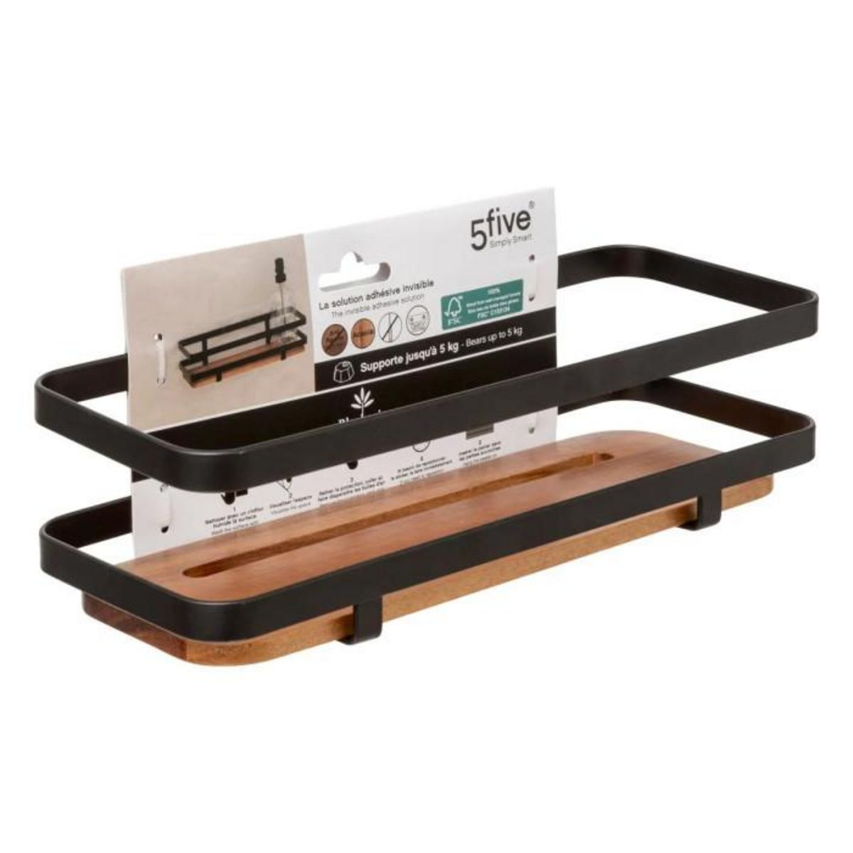 FIVE Étagère de Douche en Bois  Blackacia  25cm Noir