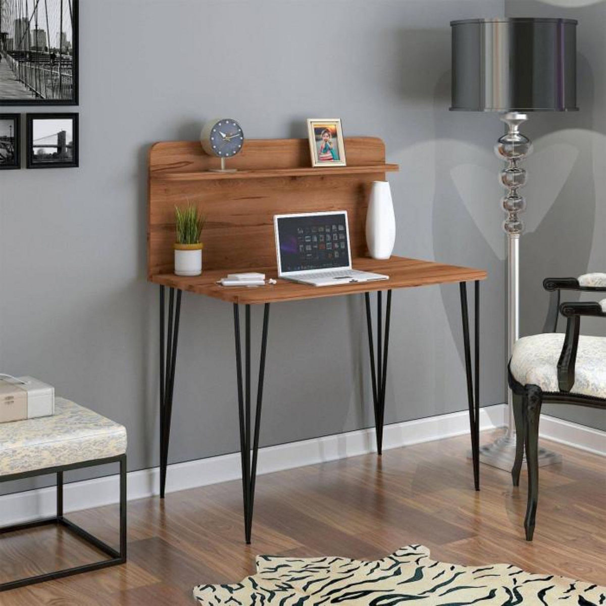 Paris Prix Bureau avec Étagère Design  Segma  115cm Noisette