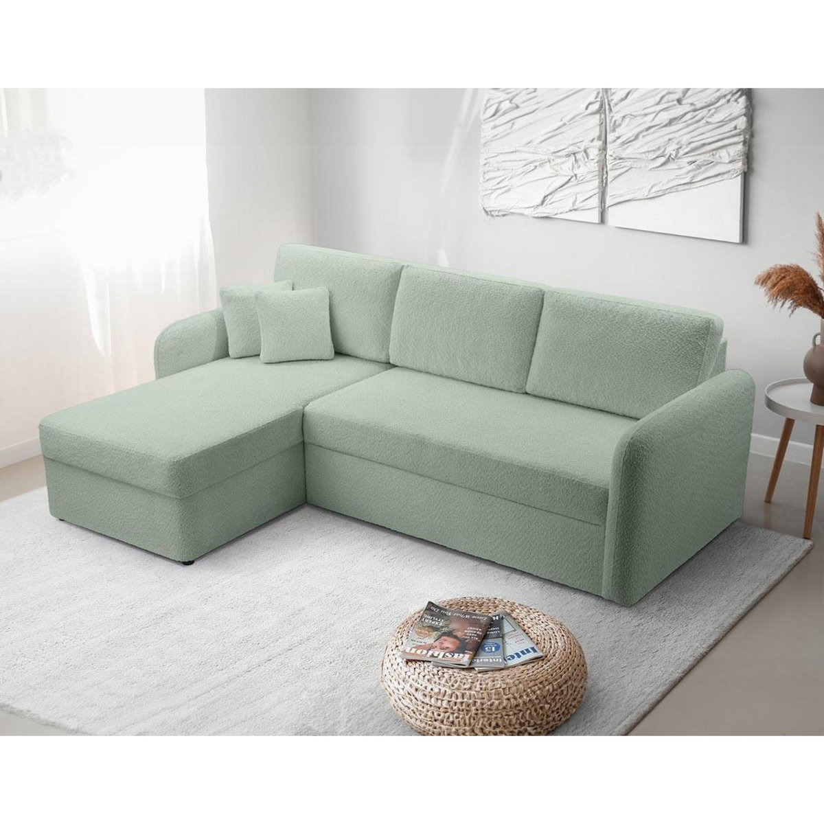 BEST MOBILIER Pocatello - canapé d'angle réversible 4 places - convertible avec coffre - en tissu bouclette