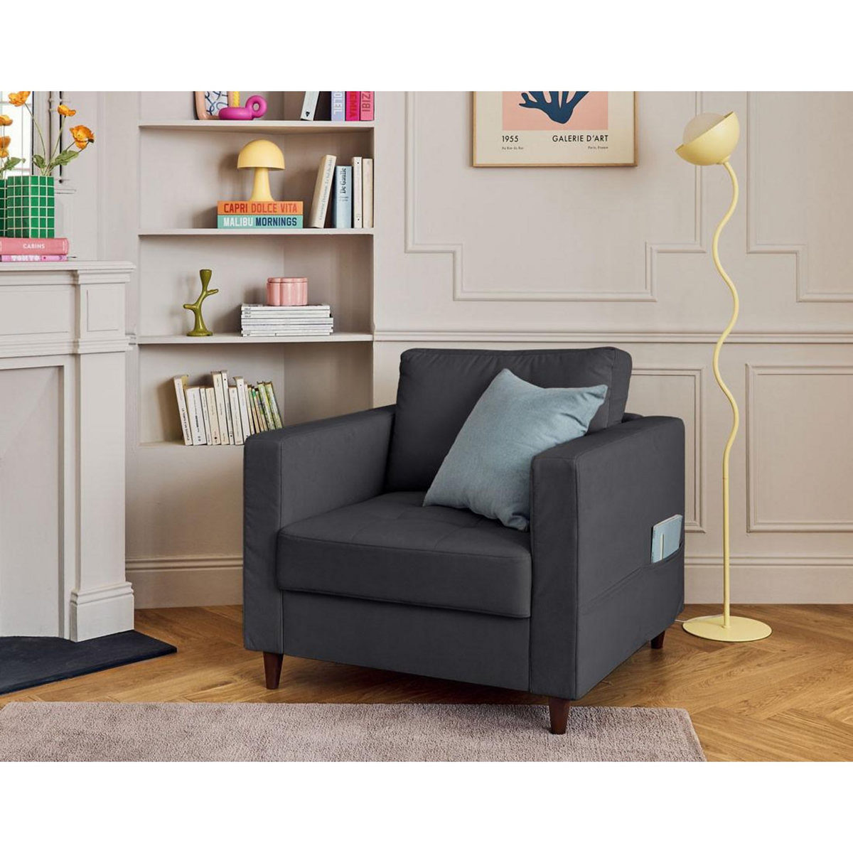 LISA DESIGN Anna - fauteuil avec poche en velours - pieds en bois