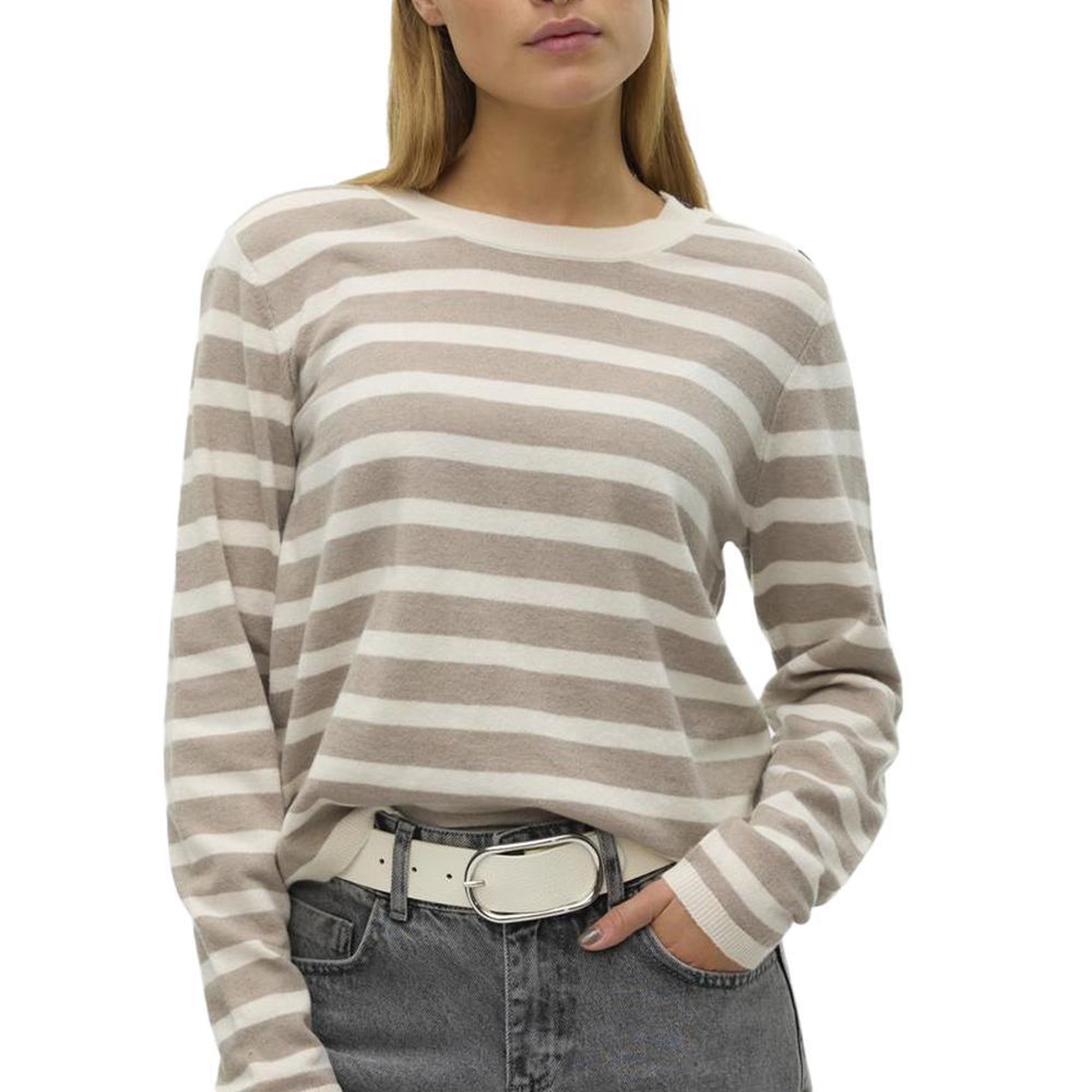 Vero Moda Pull Rayure /Écru Femme Vero  oda Fantastic Button. Coloris disponibles : Beige