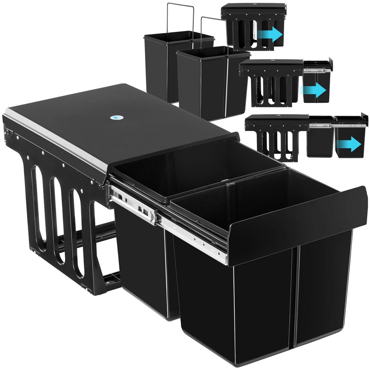 tectake Poubelle de tri 2 compartiments de 15 L chacun noir