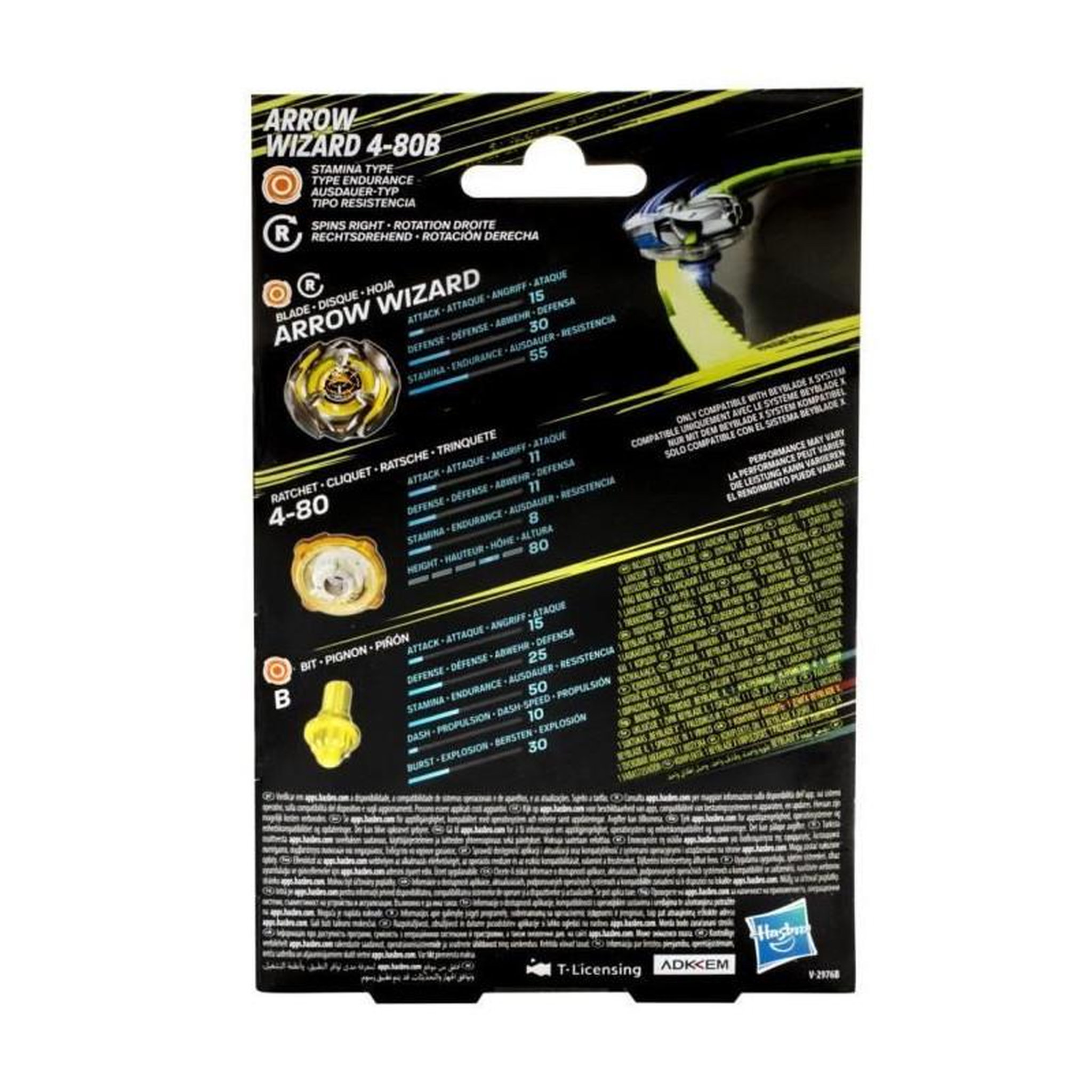 Voir la diapositive 5 : HASBRO Beyblade X, Starter Pack Arrow Wizard 4-80B avec toupie de compétition a rotation droite de type endurance et lanceur, a partir