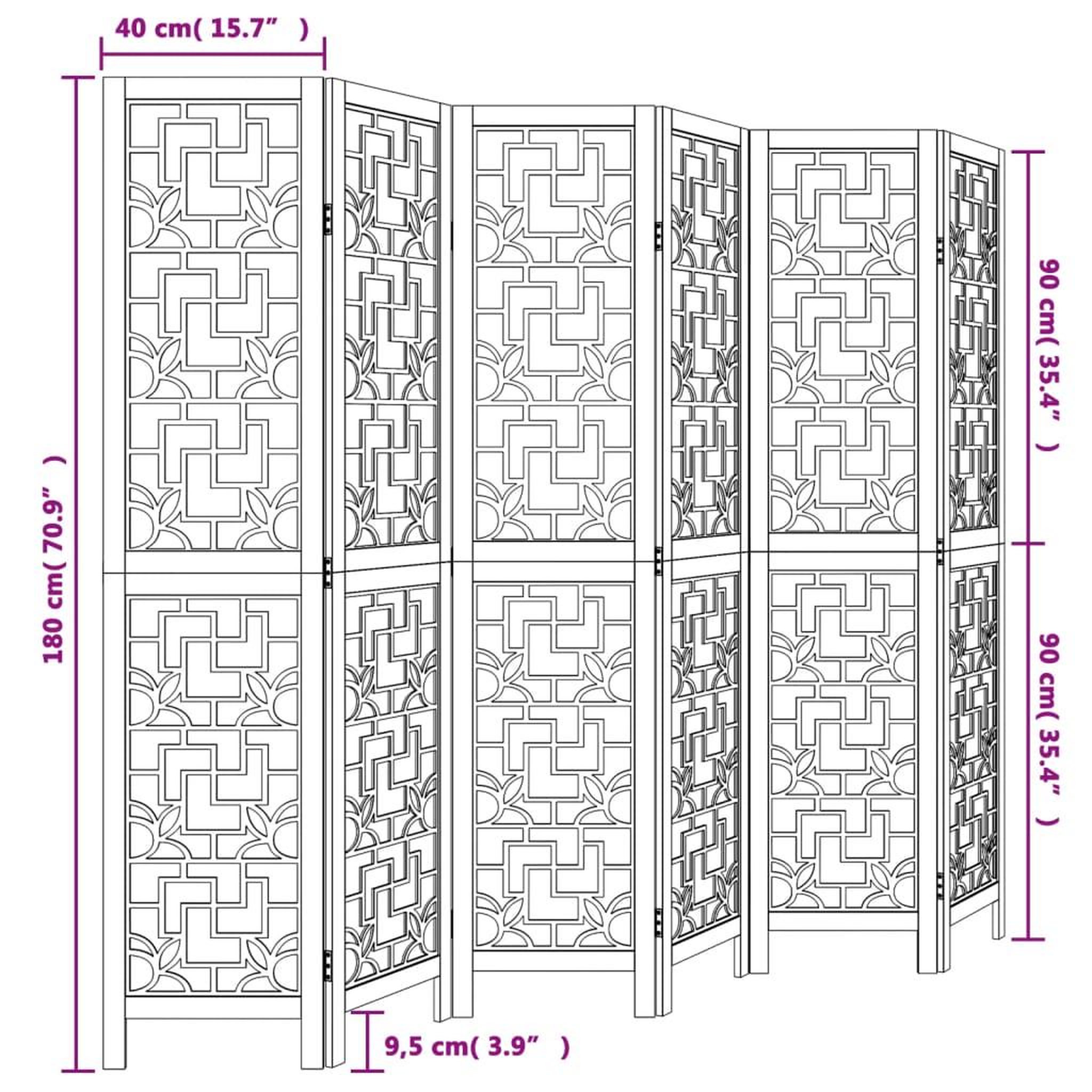Voir la diapositive 6 : VIDAXL Cloison de separation 6 panneaux marron bois paulownia massif