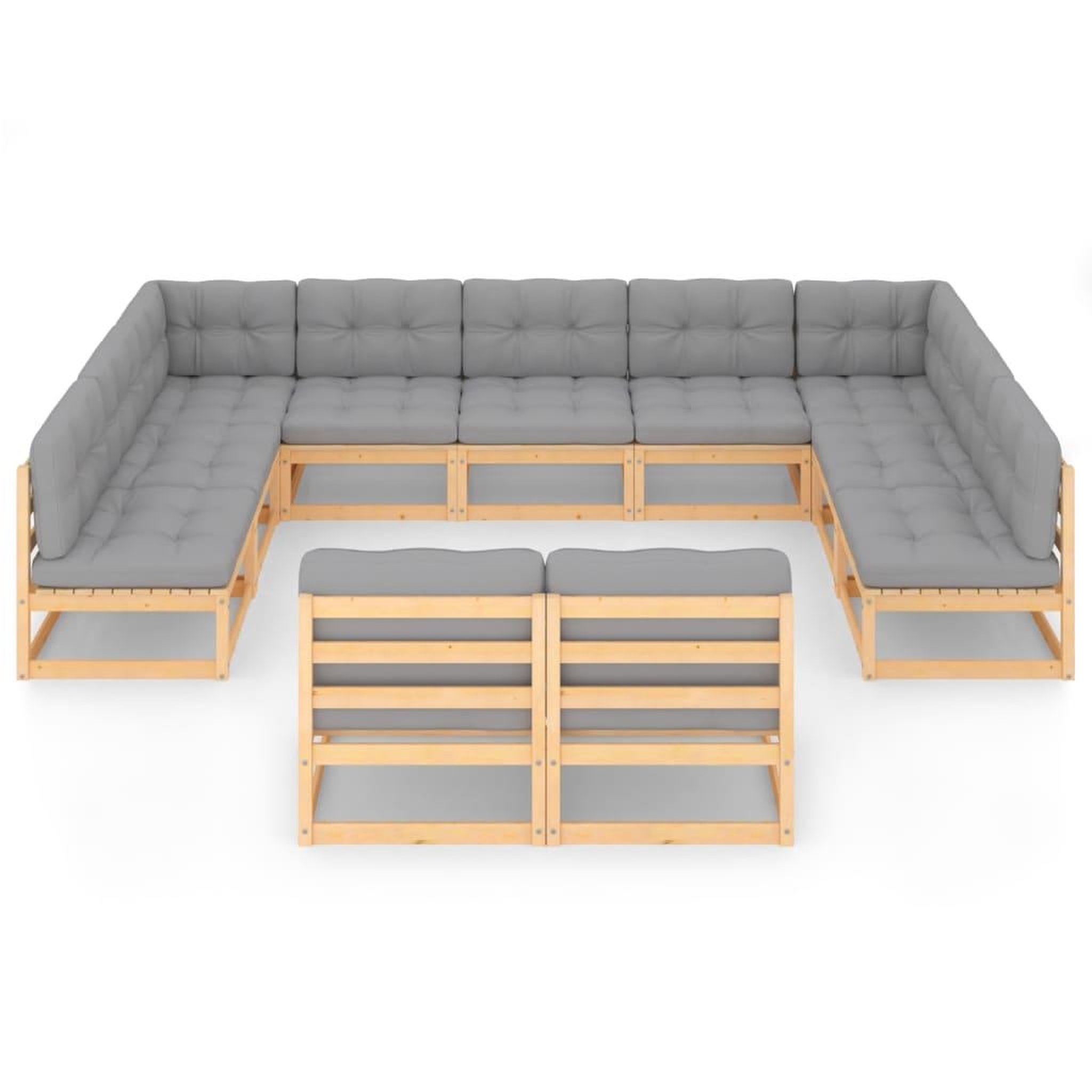 Voir la diapositive 3 : VIDAXL Salon de jardin 11 pcs avec coussins Bois de pin massif