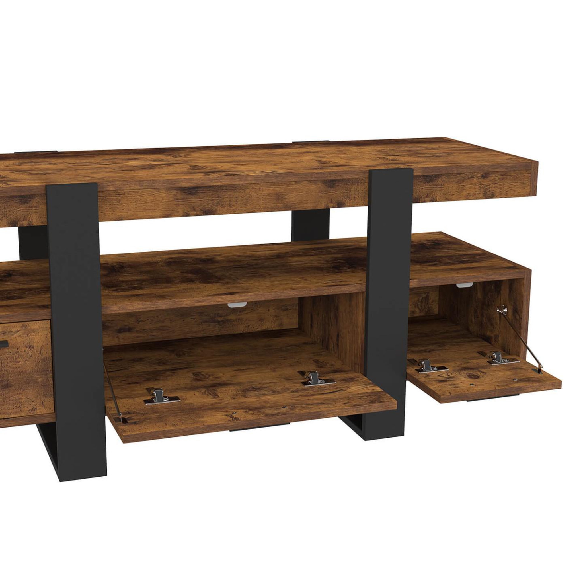 Voir la diapositive 6 : ID MARKET Meuble tv 116 cm phoenix avec tiroirs bois effet vieilli et noir
