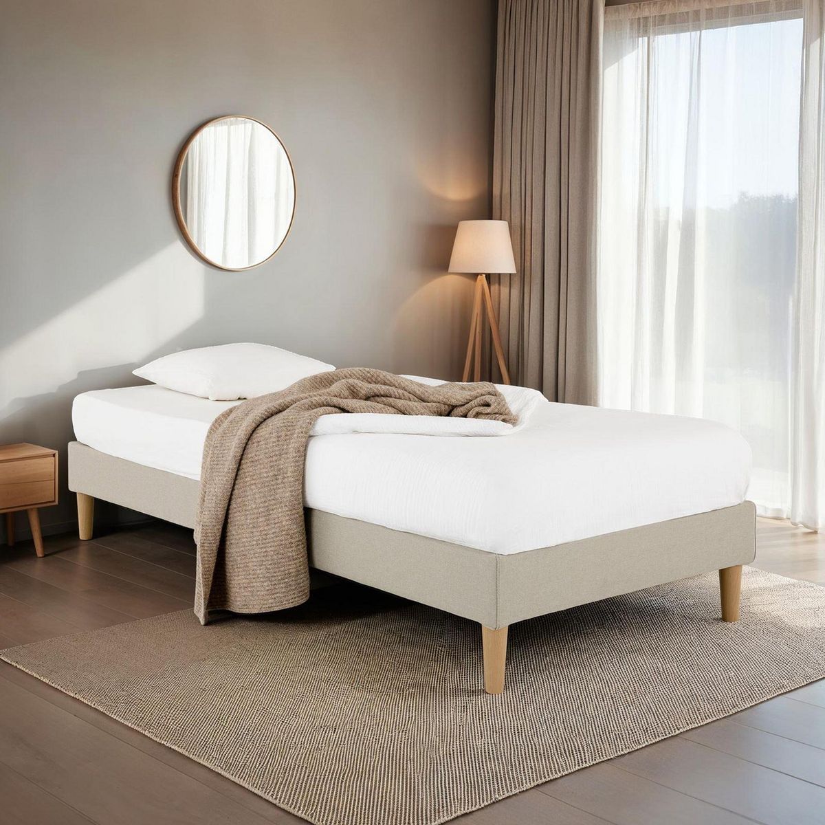 IDIMEX Sommier tapissier PAIMPOL 90 x 190 cm revêtement tissu