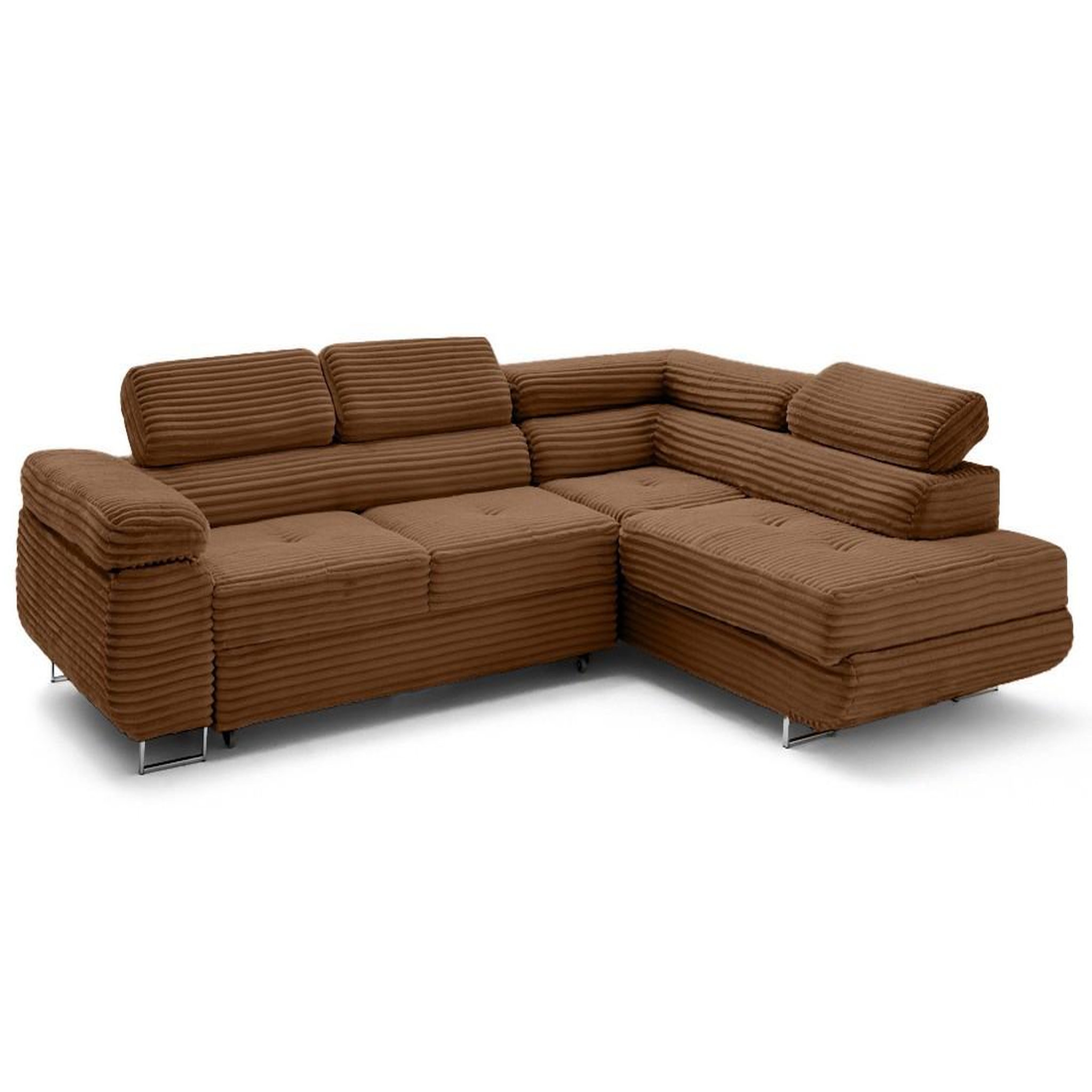 Voir la diapositive 2 : LISA DESIGN Zaria - canapé d'angle droit 5 places convertible avec coffre et têtières en velours côtelé grosses côtes
