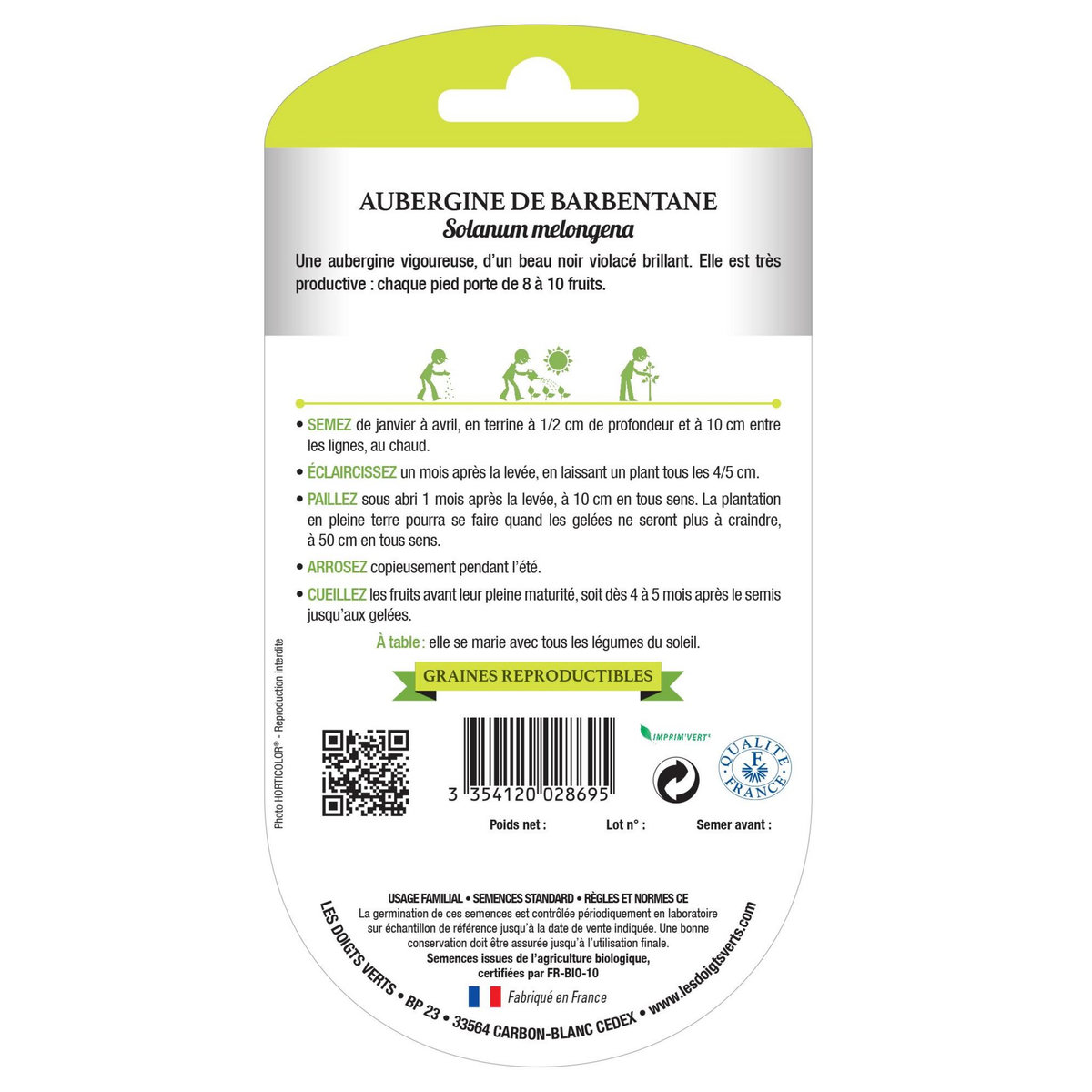 LES DOIGTS VERTS Graines aubergine de Barbentane BIO Les Doigts Verts