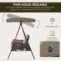 Voir la diapositive 5 : OUTSUNNY Balancelle de jardin 3 places grand confort toit inclinaison réglable coussins plateaux rétractables polyester filé marron