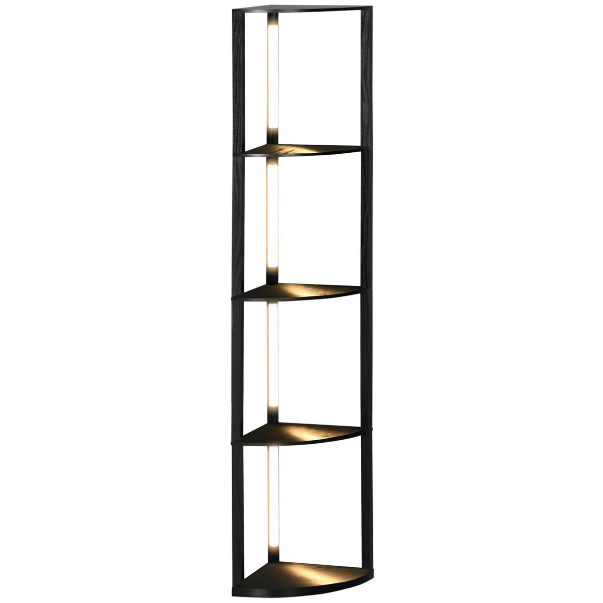 HOMCOM Lampadaire étagère LED d'angle réglable - lampe étagère 4 niveaux design dim.41x29x163cm - MDF noir