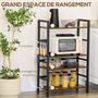 Voir la diapositive 5 : HOMCOM Étagère de cuisine design industriel - 4 étagères, crochets - châssis acier noir panneaux aspect bois vieilli