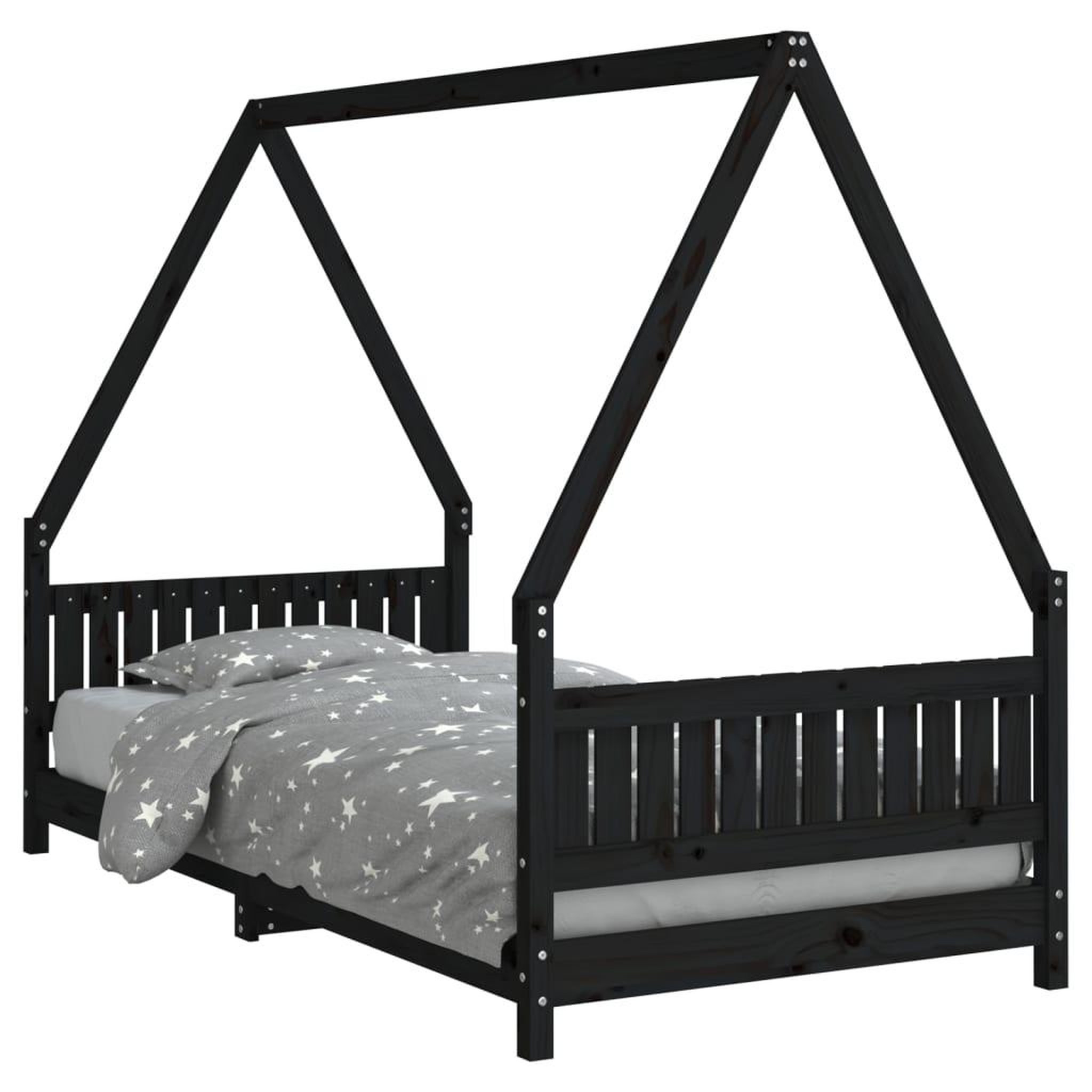 Voir la diapositive 2 : VIDAXL Cadre de lit pour enfants noir 90x190 cm bois de pin massif