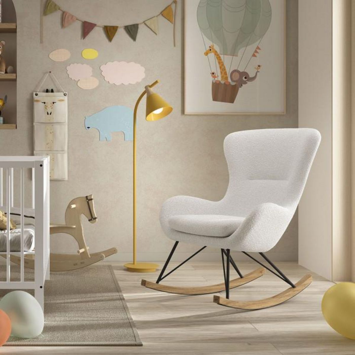 Paris Prix Fauteuil à Bascule Bouclette  Rocky  101cm Blanc