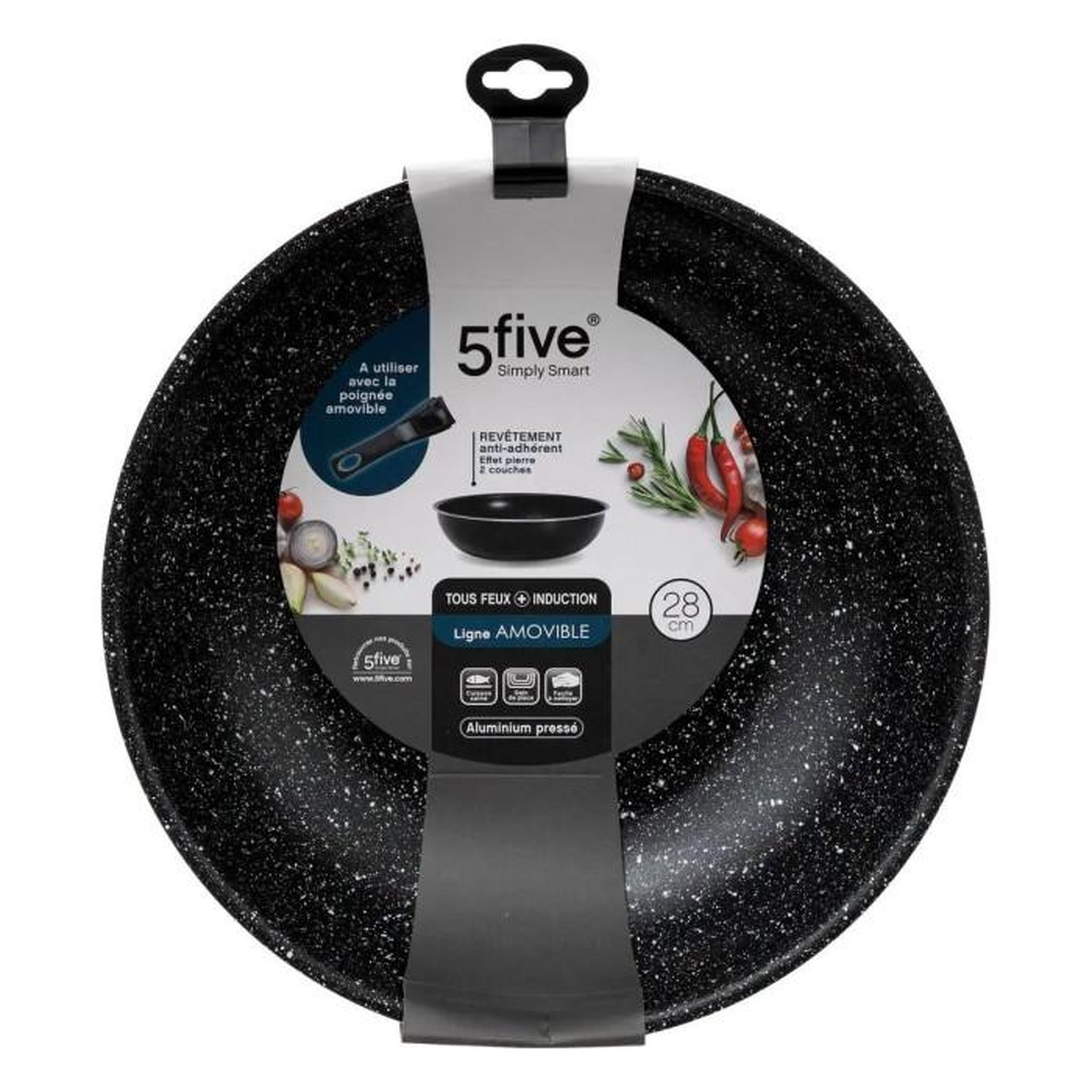Voir la diapositive 3 : FIVE Wok en Aluminium  Amovible  28cm Noir