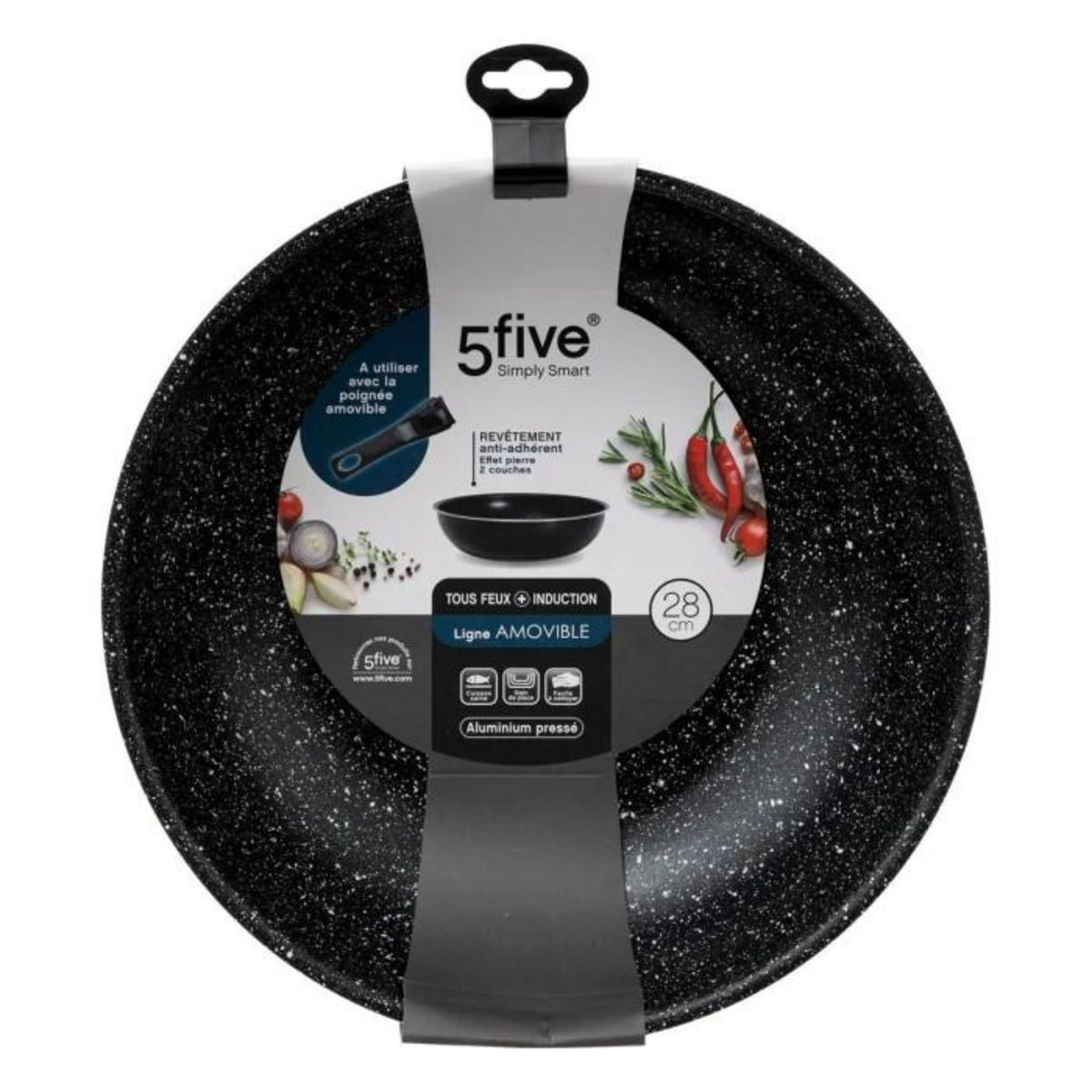 FIVE Wok en Aluminium  Amovible  28cm Noir