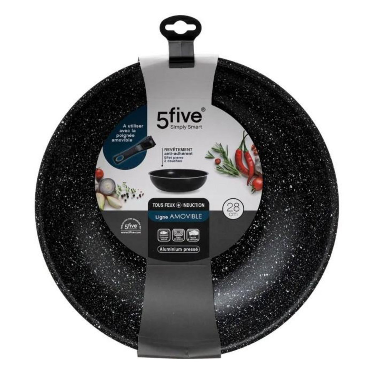 FIVE Wok en Aluminium  Amovible  28cm Noir