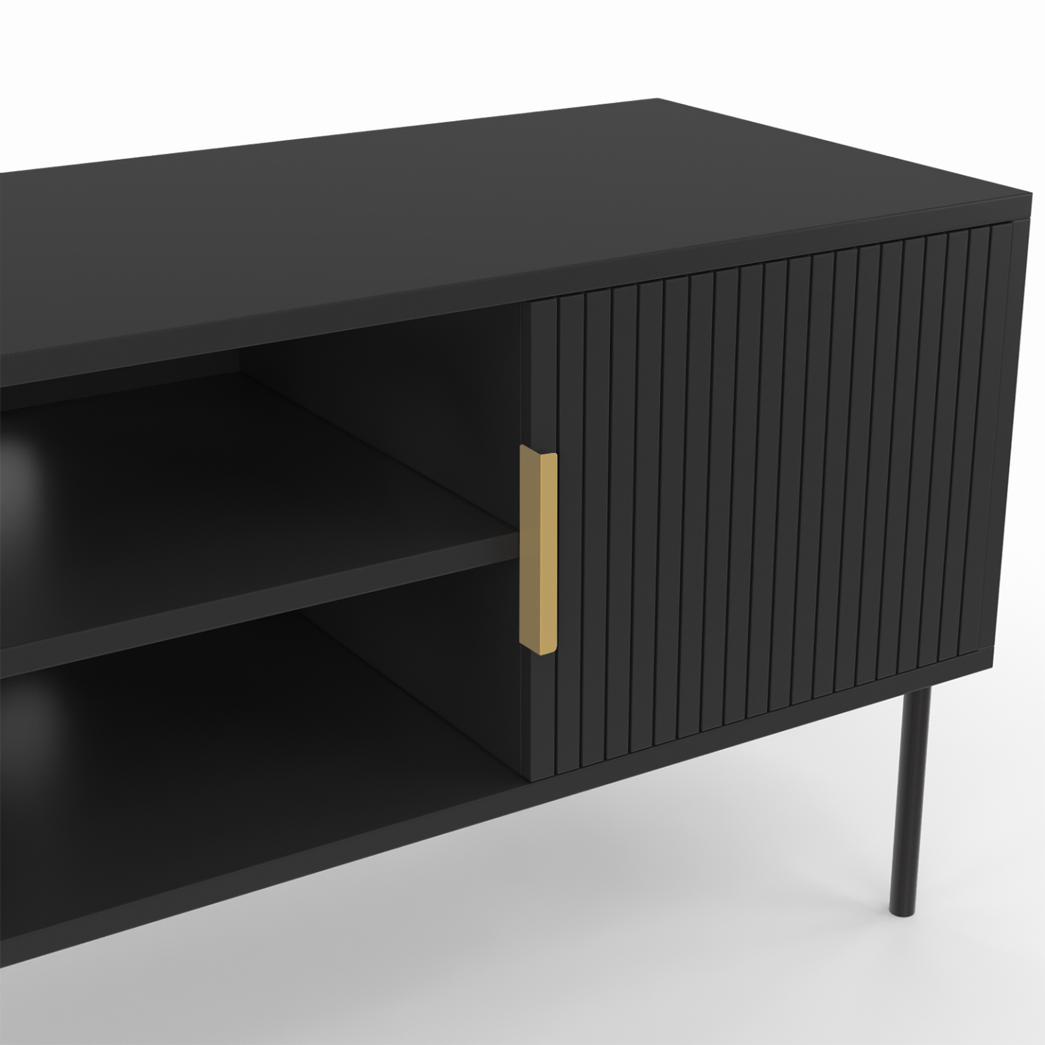 Voir la diapositive 6 : ID MARKET Meuble tv 110 cm marcel 2 portes lattes tasseau bois noir