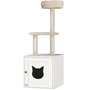 Voir la diapositive 1 : PAWHUT Arbre à chat maison de toilette 2 en 1 - H.129 cm - porte tête de chat - plateforme panier observation - blanc crème