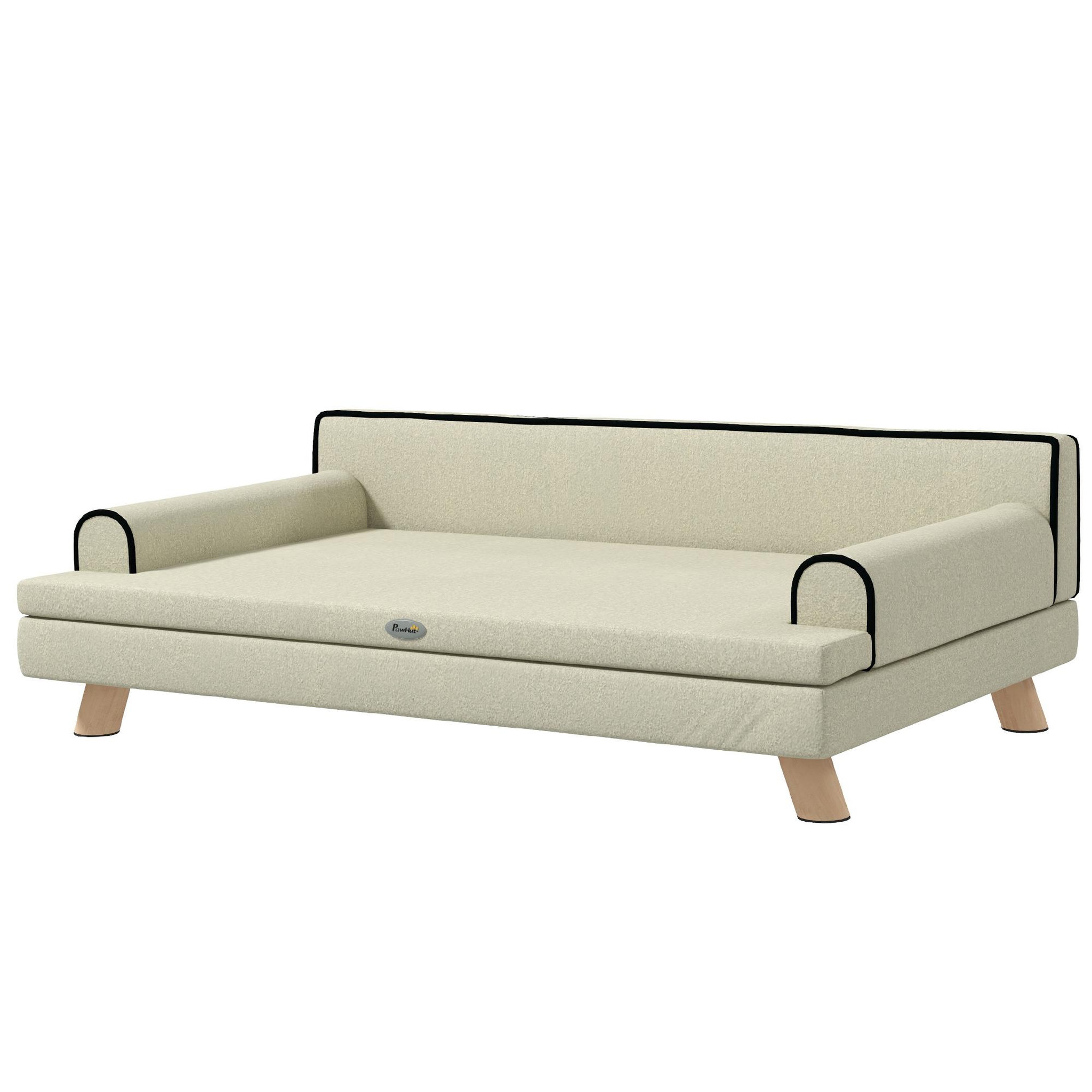 PAWHUT Canapé chien lit pour chien design scandinave coussin moelleux piètement bois dim. 100l x 62l x 32h cm polyester beige