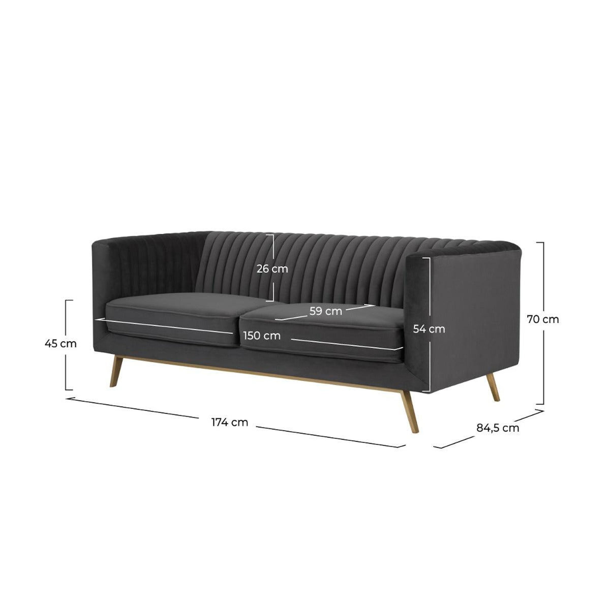 Rendez vous déco Canapé 2 places en velours gris-Gatsby
