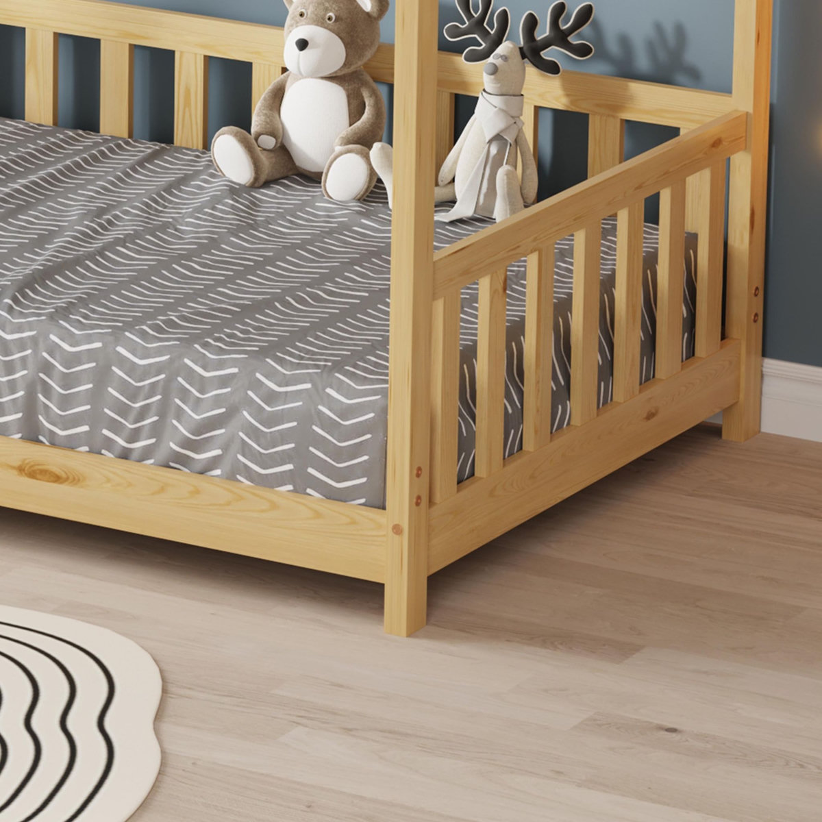 MINEA MINEA | Lit cabane avec barrière TCHOUPI 90x190 cm (matelas non inclus)