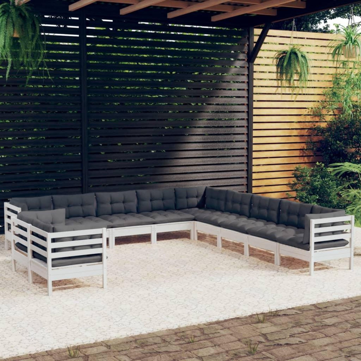 VIDAXL Salon de jardin 11 pcs avec coussins blanc bois de pin solide
