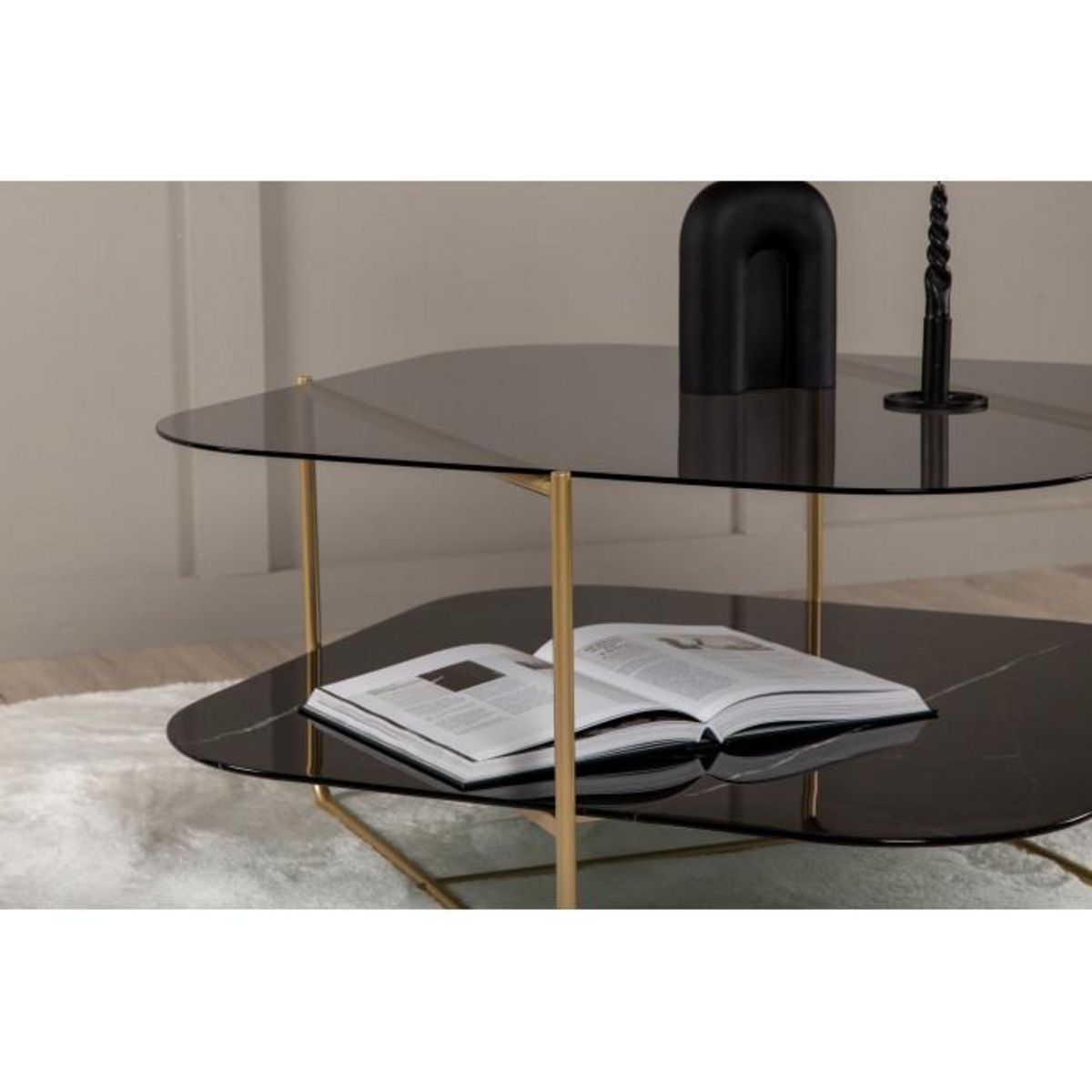 Paris Prix Table Basse en Verre  Un-Line  85cm Noir & Or