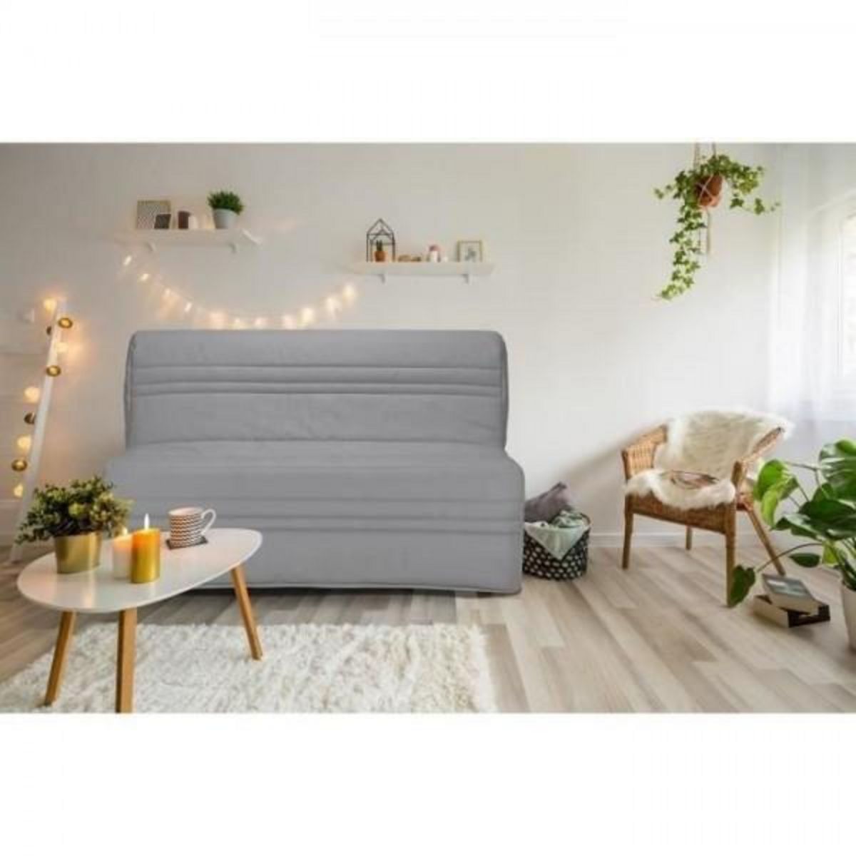 MARKET24 Banquette BZ Joe - Tissu gris clair - 3 places - L 143 x P 97 cm - Couchage 140 x 190 cm