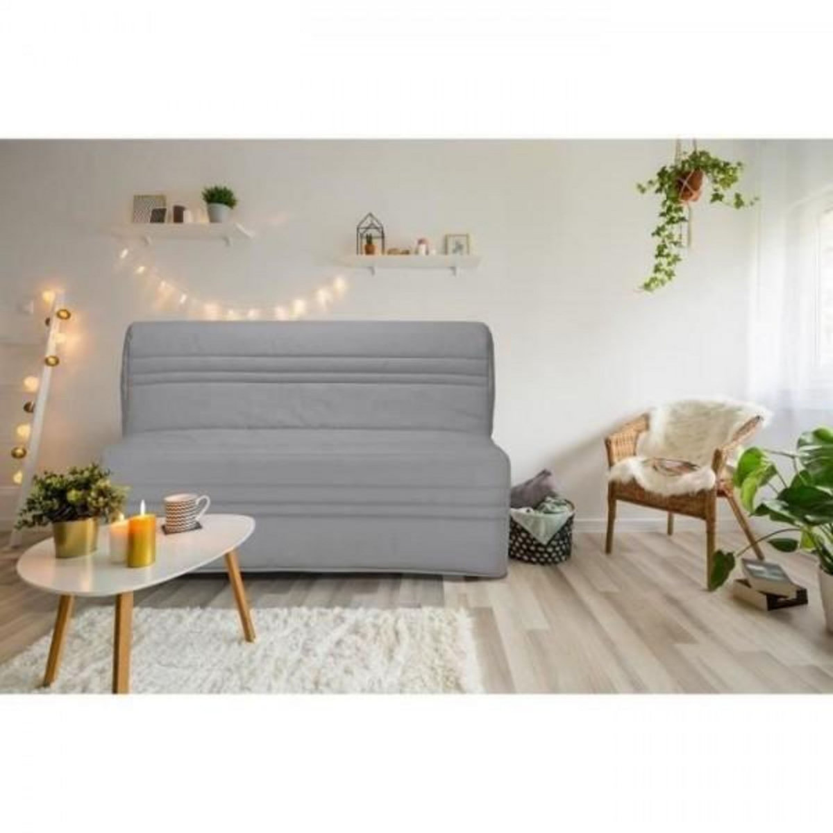 MARKET24 Banquette BZ Joe - Tissu gris clair - 3 places - L 143 x P 97 cm - Couchage 140 x 190 cm