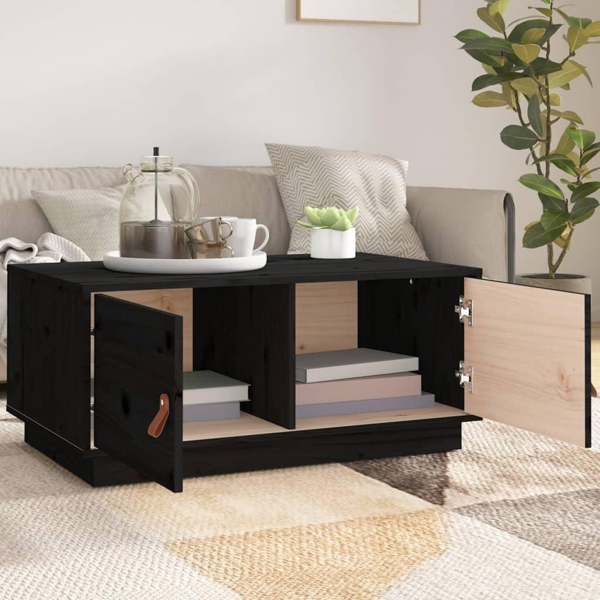 Voir la diapositive 3 : VIDAXL Table basse Noir 80x50x35 cm Bois massif de pin