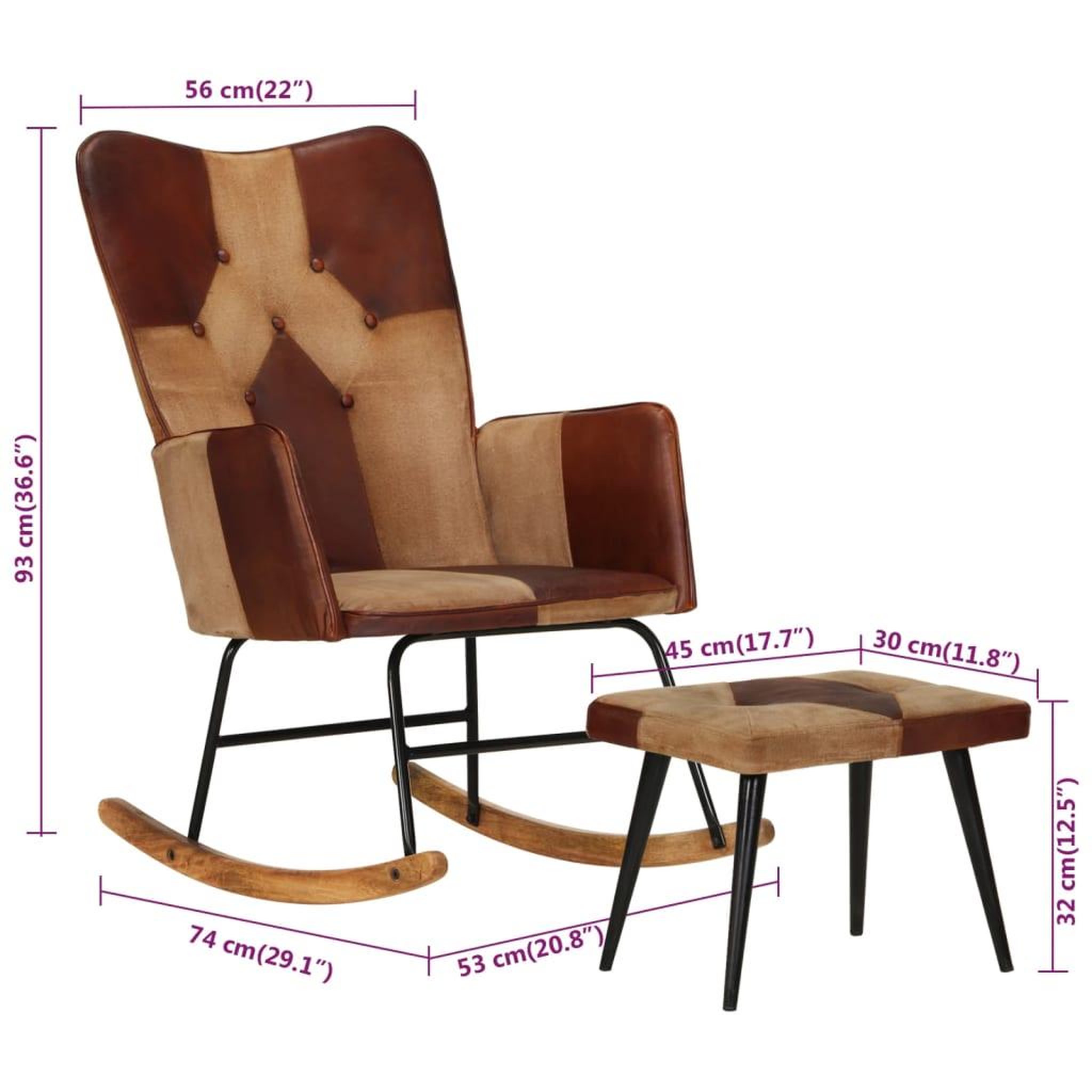 Voir la diapositive 6 : VIDAXL Chaise a bascule et repose-pieds Marron Cuir veritable et toile