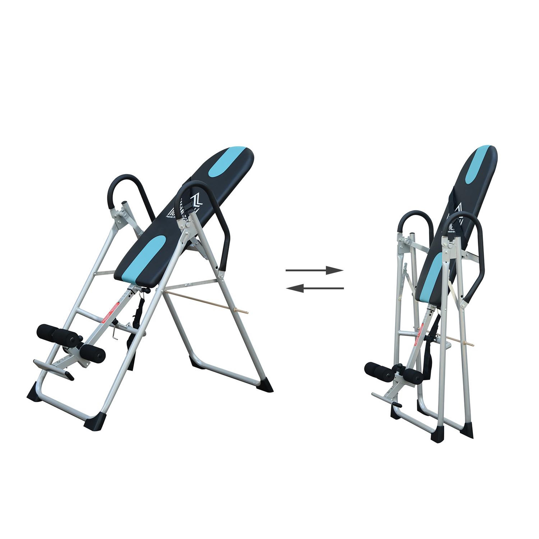 Voir la diapositive 2 : HOMCOM Table d'inversion de musculation pliable ceinture de sécurité réglable acier coloris argent noir