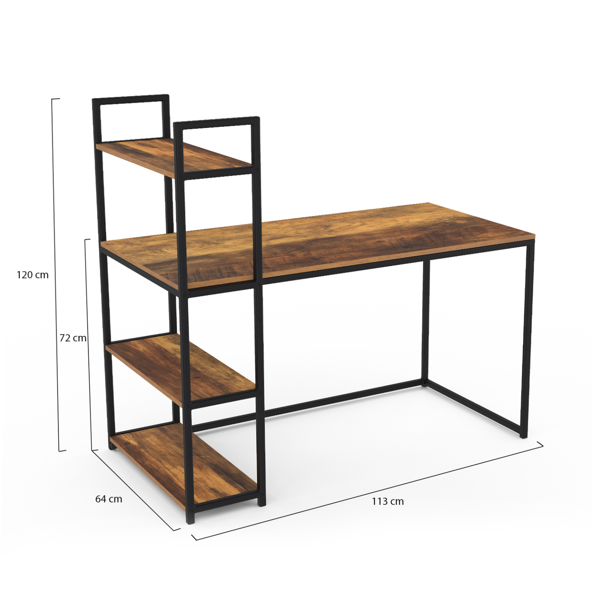 Voir la diapositive 5 : ID MARKET Bureau bibliothèque hawkins plateau bois foncé design industriel