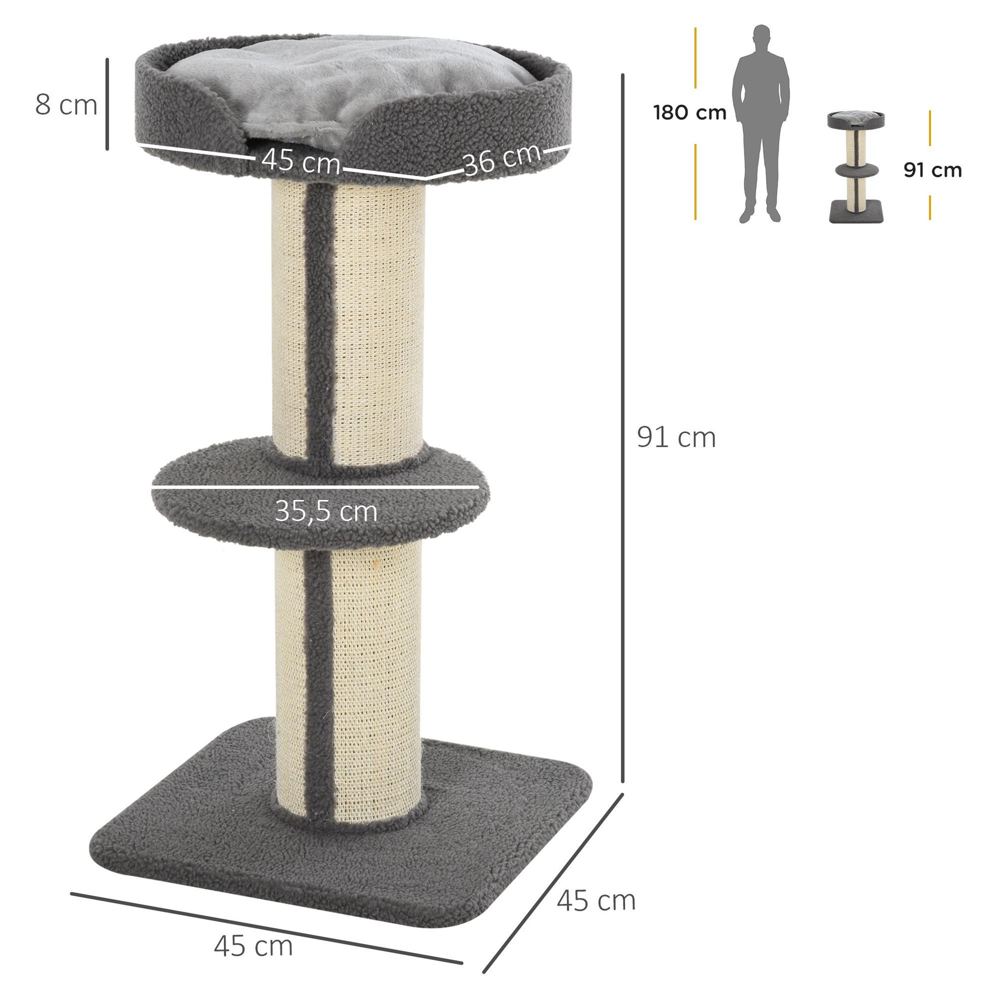 Voir la diapositive 3 : PAWHUT Arbre à chat avec griffoir centre d'activités 2 plateformes coussin gris