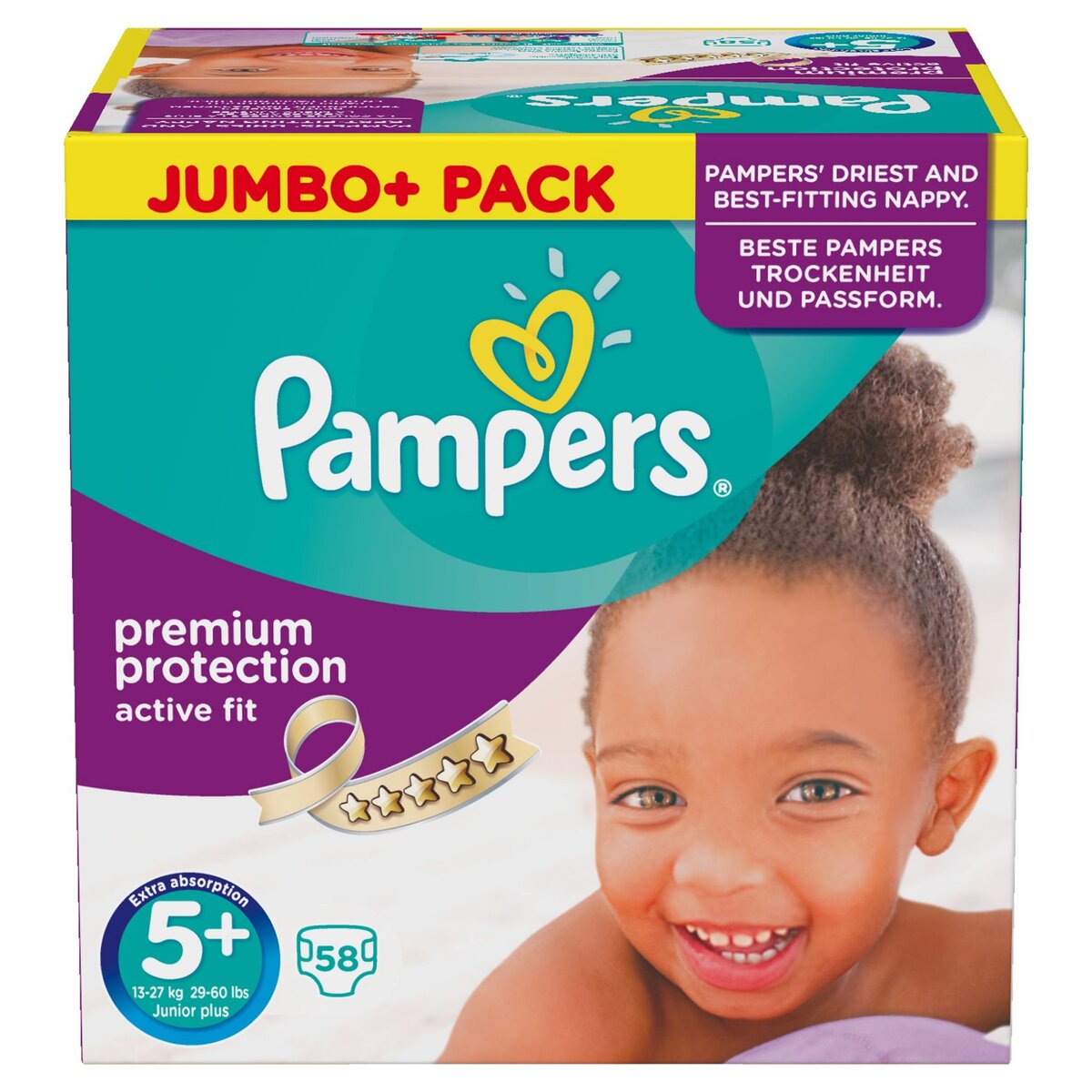 PAMPERS ACTIVE FIT Jumbo T5+ (13-27 kg) Pack de 58 couches