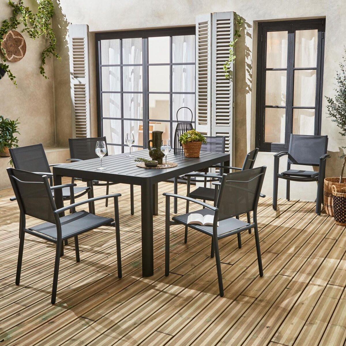 Table de jardin extensible avec rallonge et 8 chaises empilables
