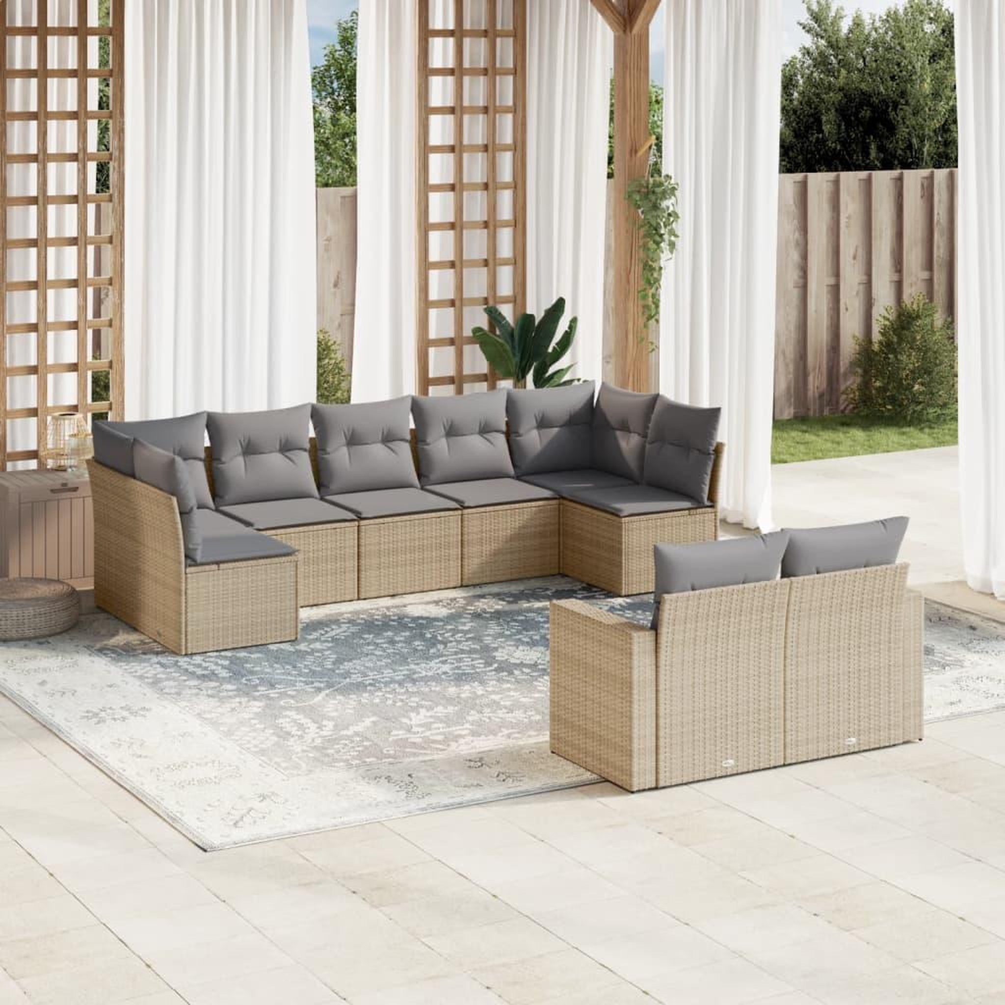 VIDAXL Salon de jardin avec coussins 9 pcs beige resine tressee