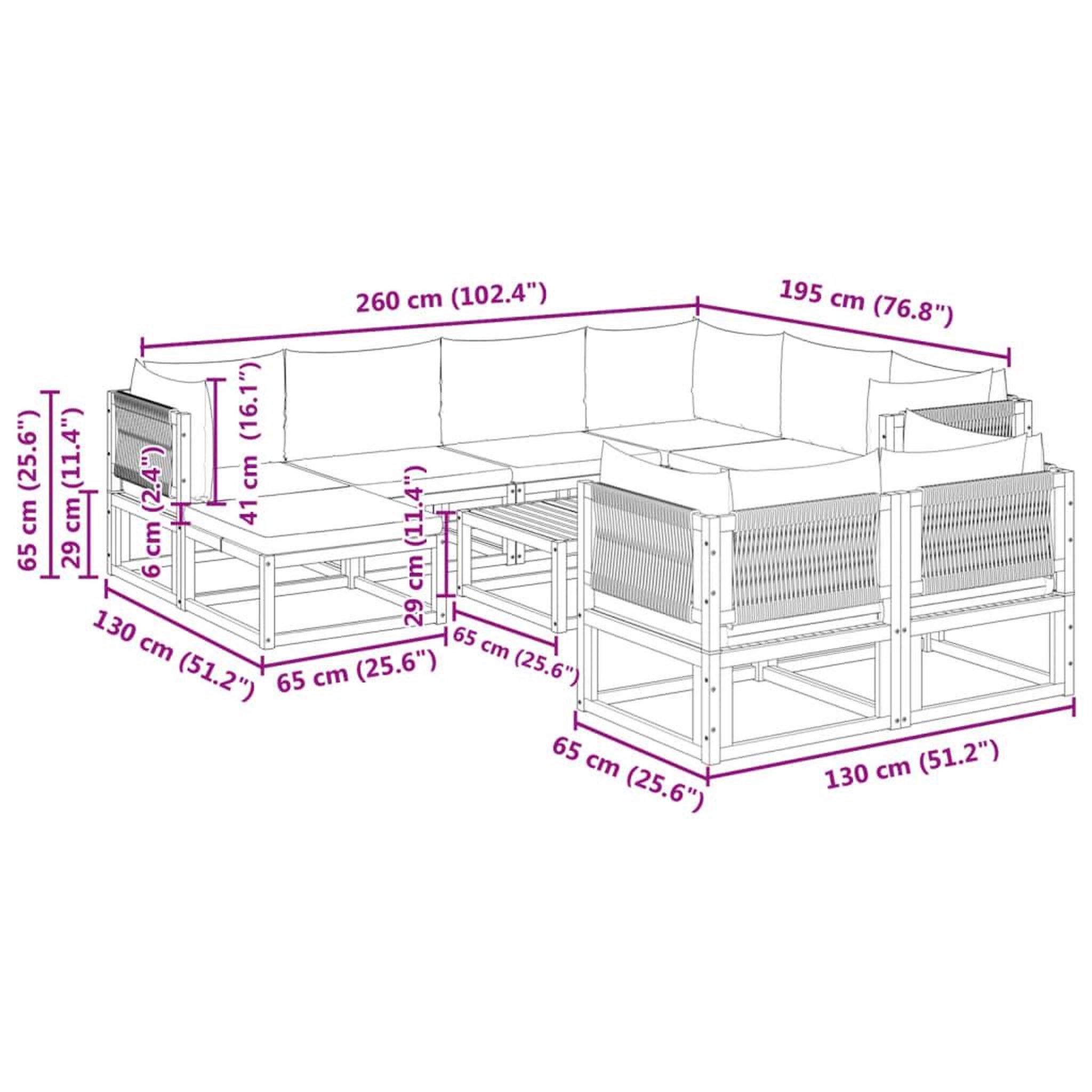 Voir la diapositive 6 : VIDAXL Salon de jardin avec coussins 10 pcs bois d'acacia solide