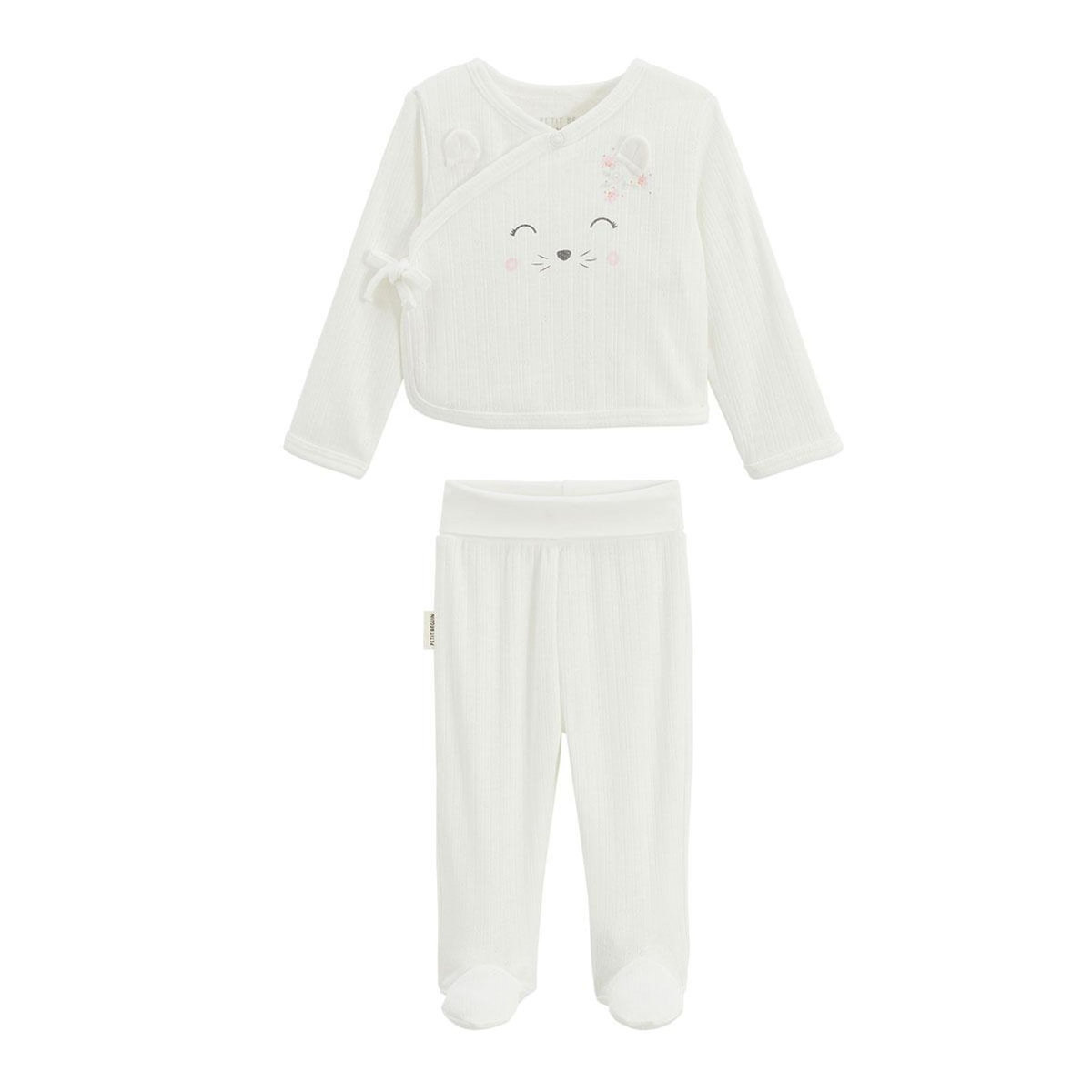 Petit Béguin Ensemble bébé gilet et pantalon à pied en pointelle Badian